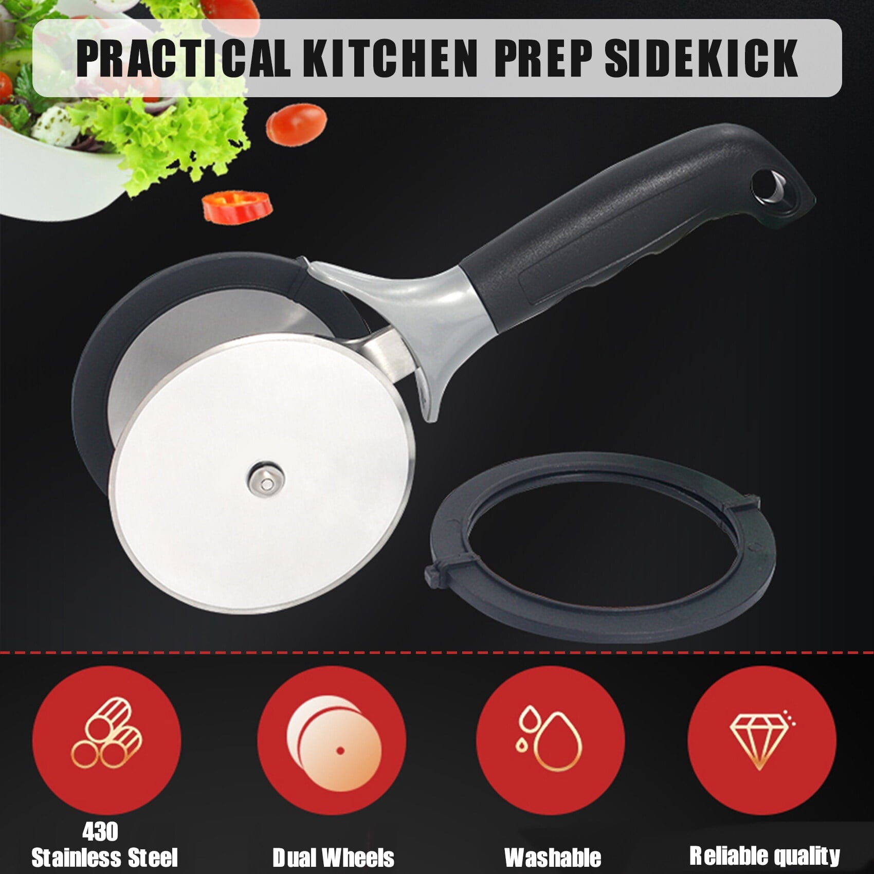 Salad-Chopper with Protective-Covers Dual-Wheels Salad-Cutter Food-grade Stainless Steel Circle Cutter Quick Kitchen Prep - Image 2