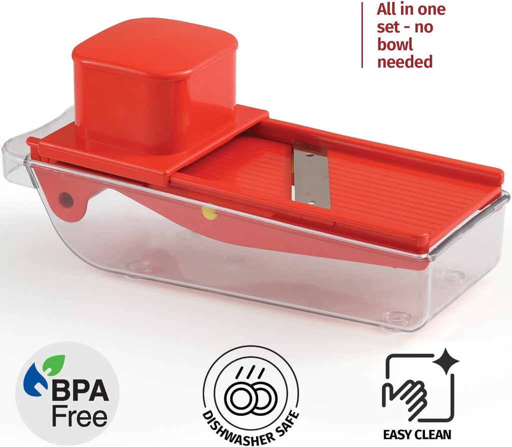 Small Mandoline Slicer Adjustable Vegetable Cutter with Container Red - Image 5