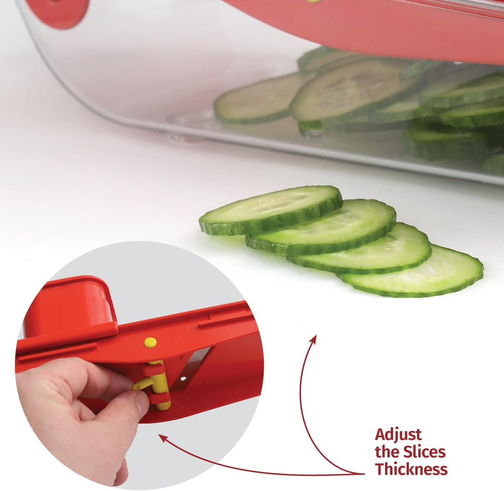 Small Mandoline Slicer Adjustable Vegetable Cutter with Container Red - Image 4