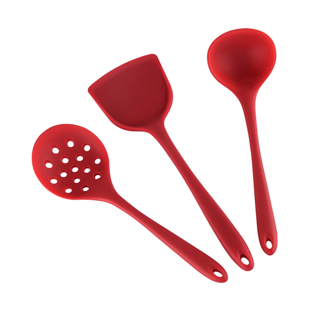 FELTECHELECTR Red Silicone Cooking Utensils Set 3Pcs Non Stick Heat Resistant Kitchen Tools - Image 3