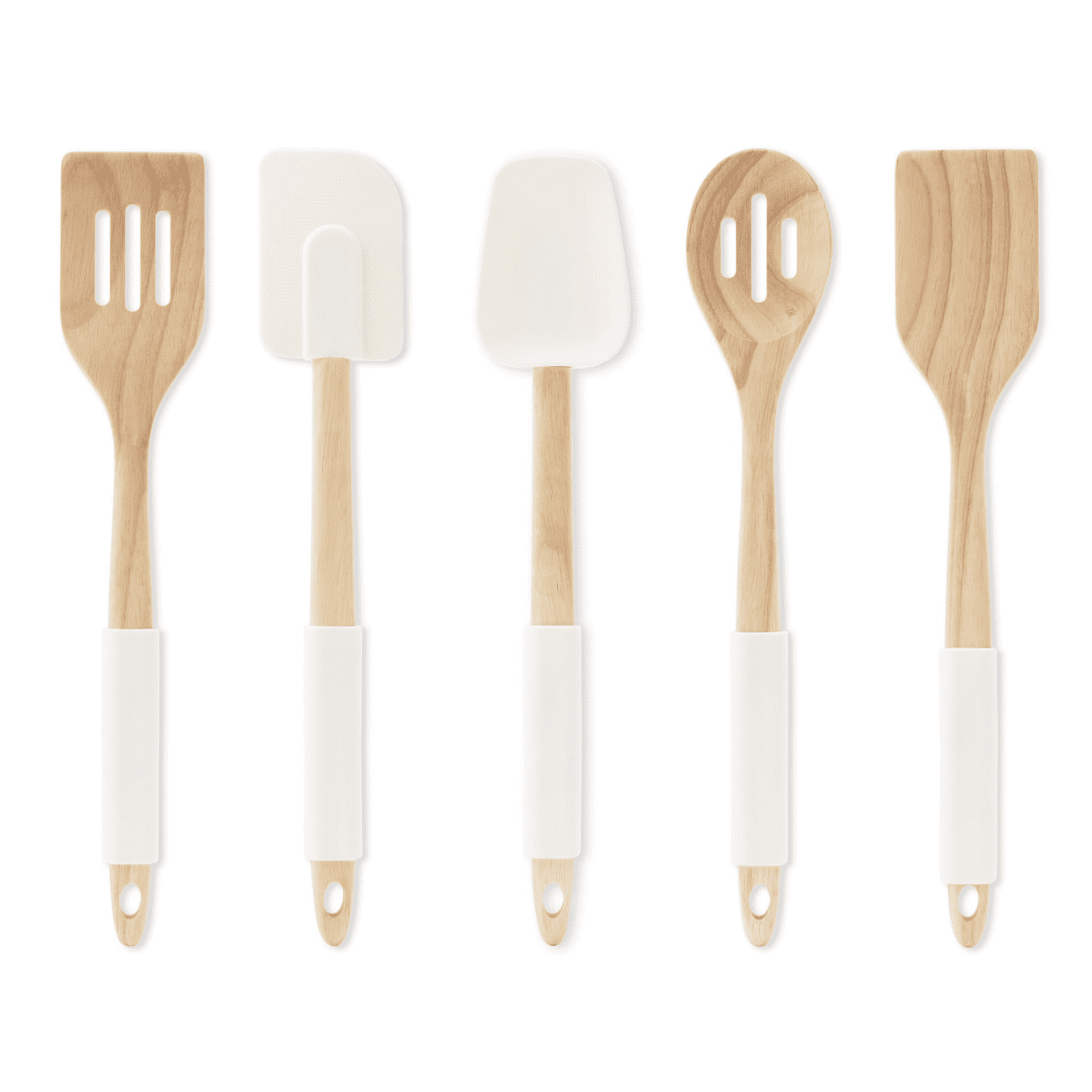 Thyme & Table 6-Piece Wood and Silicone Utensil Set, Cream - Image 2