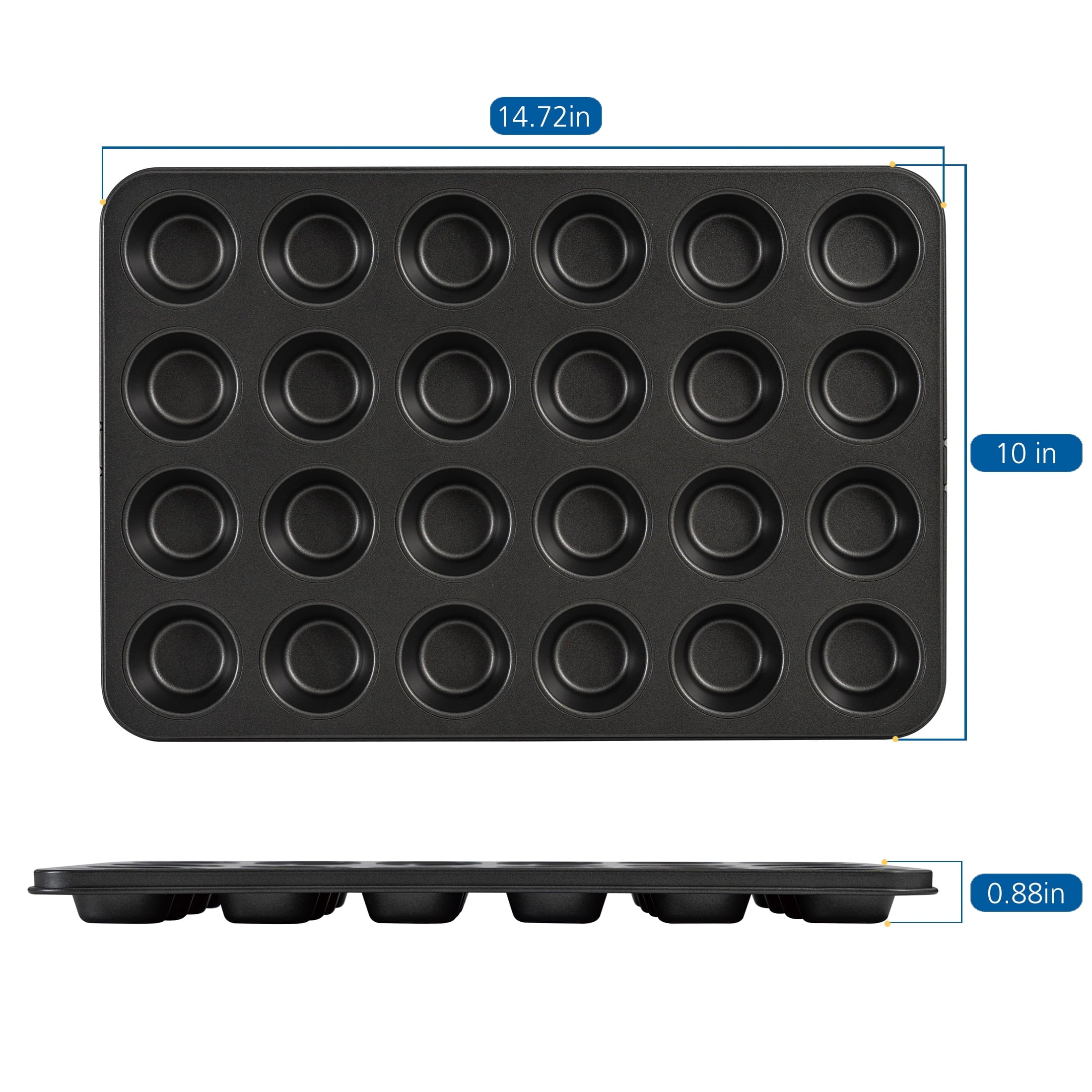 24 Cavity Mini Muffin Pan, Non-Stick Bakeware,1.8 inch Diameter Cups,Gray,Carbon Steel - Image 4