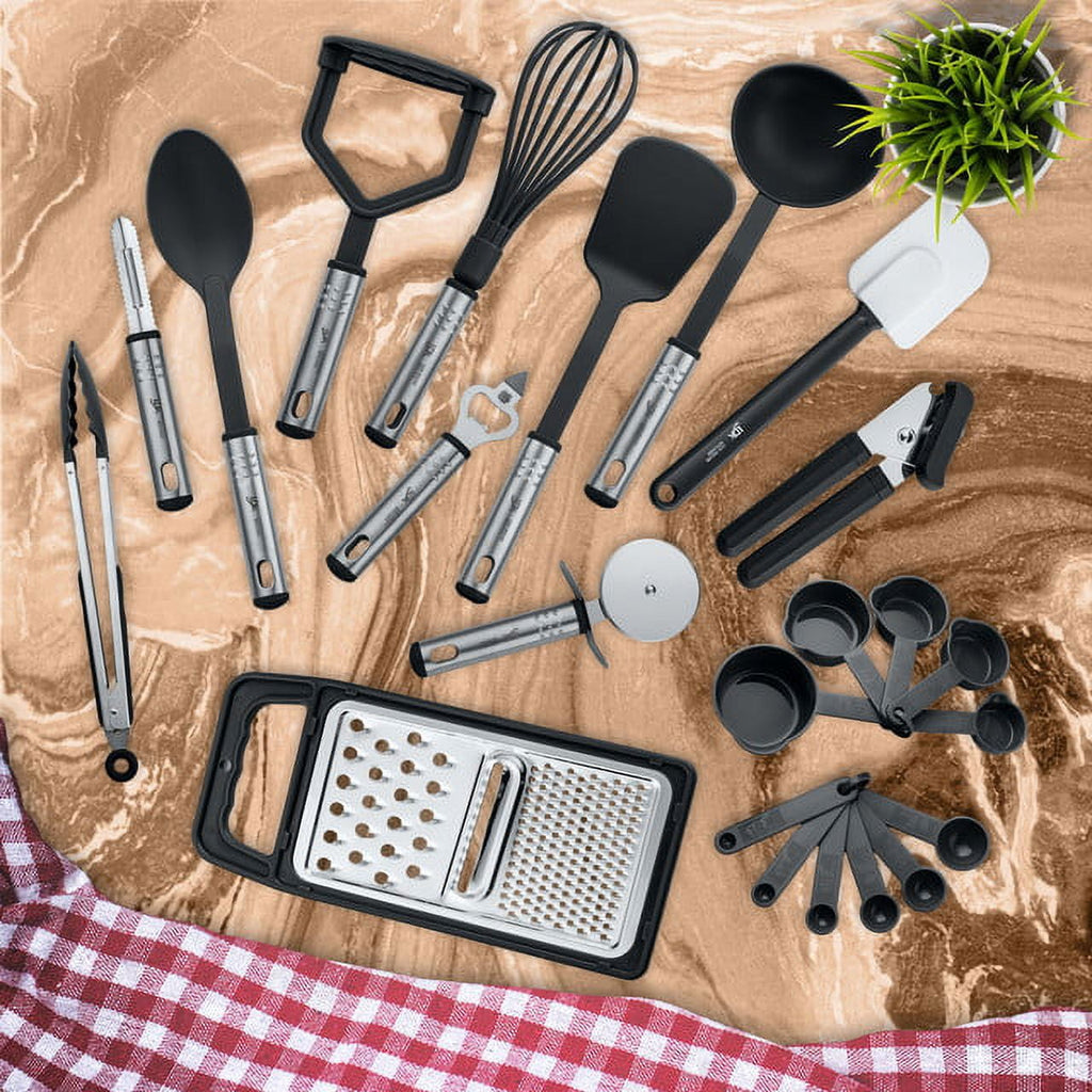 Lux Decor Collection 23 Pieces Cooking Utensils Set, Kitchen Utensils Sets of Nylon and Stainless Steel Utensils Set Pack of 1, Black Utensi - Image 4