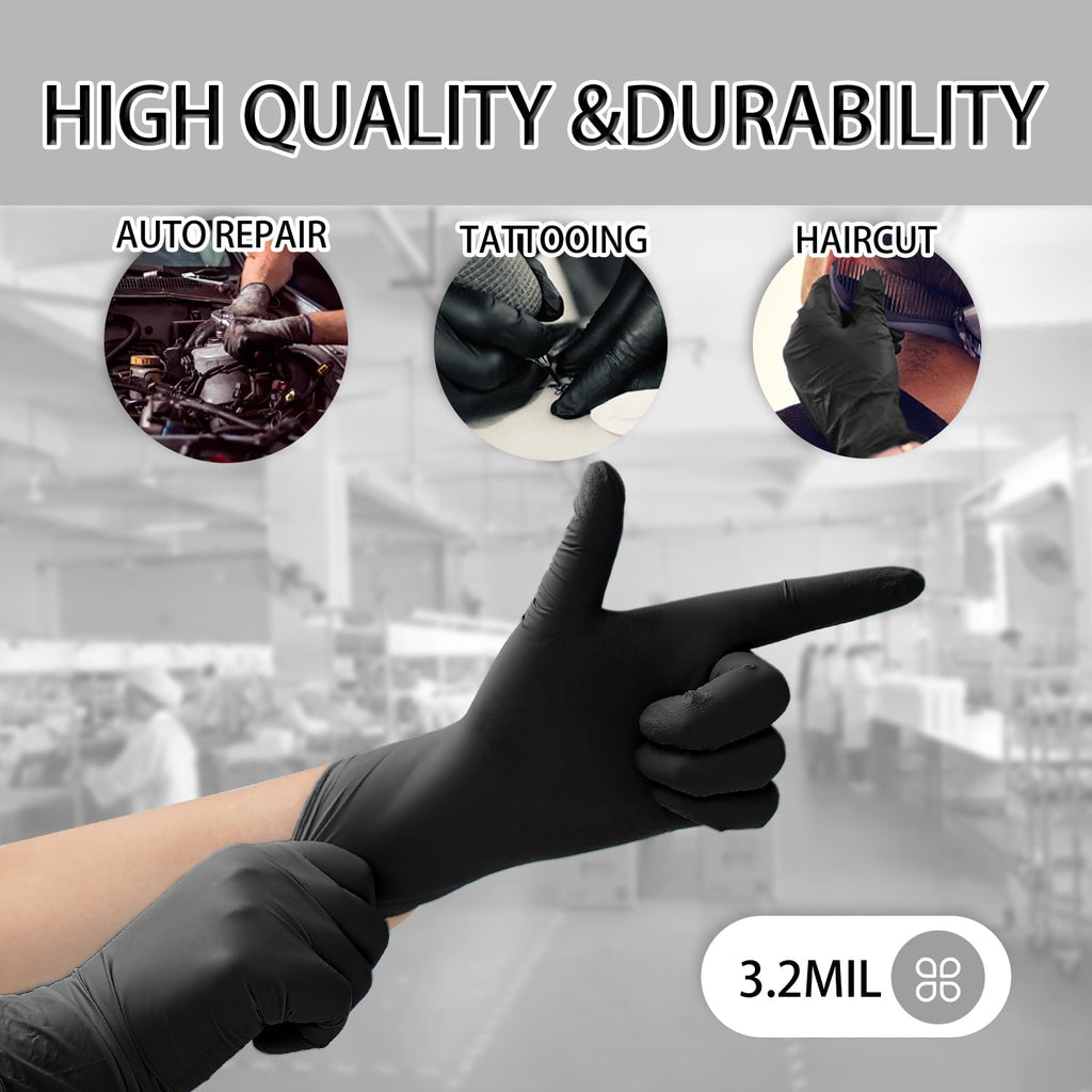 FINITEX Black Nitrile Gloves Disposable, Food Safe Gloves for Cooking, Food Prep, Powder-free, Latex-free, Textured Grip, 3.2 Mil, Pack of 1 - Image 4