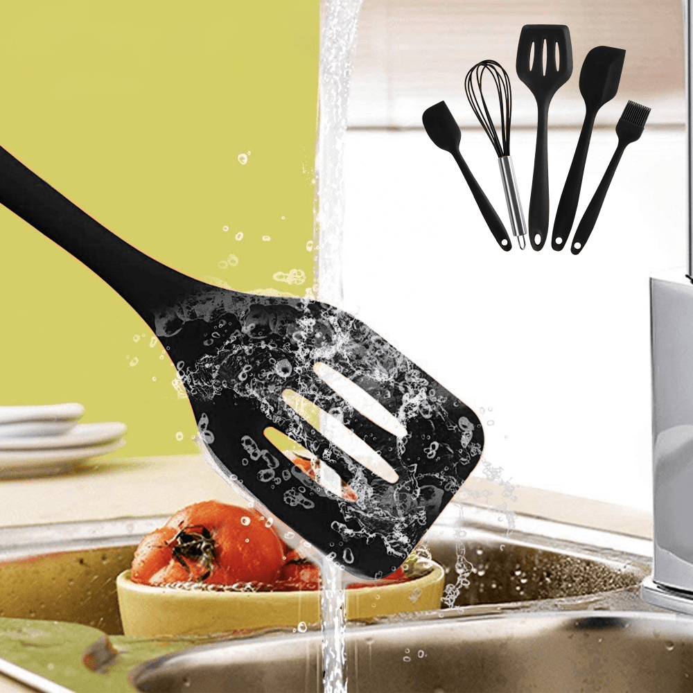 Silicone Utensils, 5 Piece Silicone Spatula Set with Stainless Steel Core, Heat Resistant Silicone Kitchenware, Non-S... - Image 2