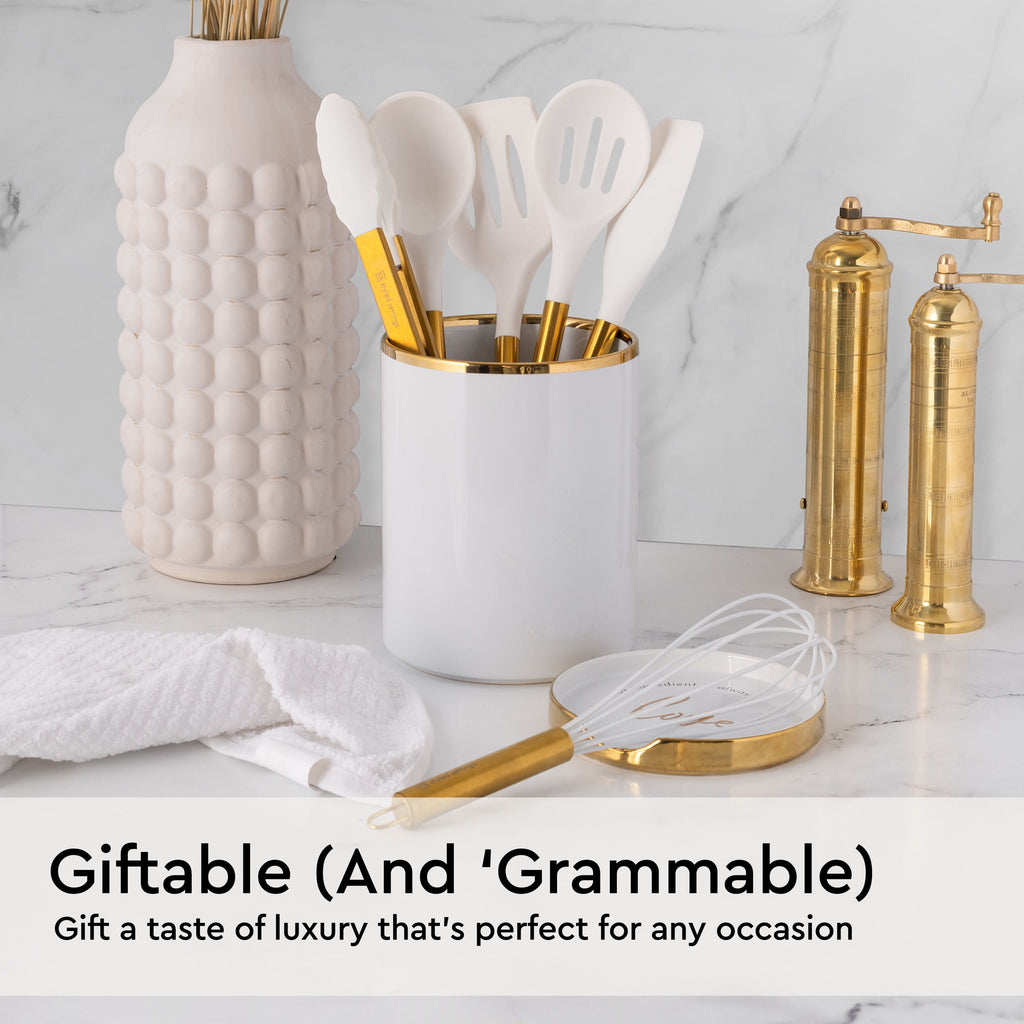 White Silicone and Gold Cooking Utensils Set - Image 2