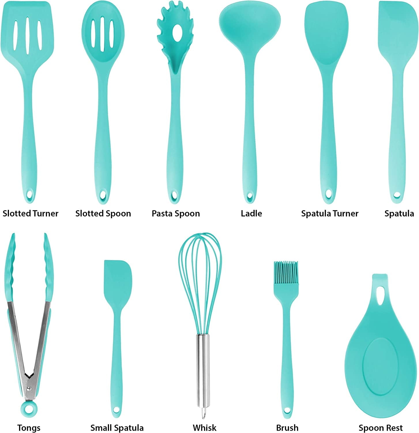 Light Teal 12 Piece Silicone Cooking Utensils - Image 2