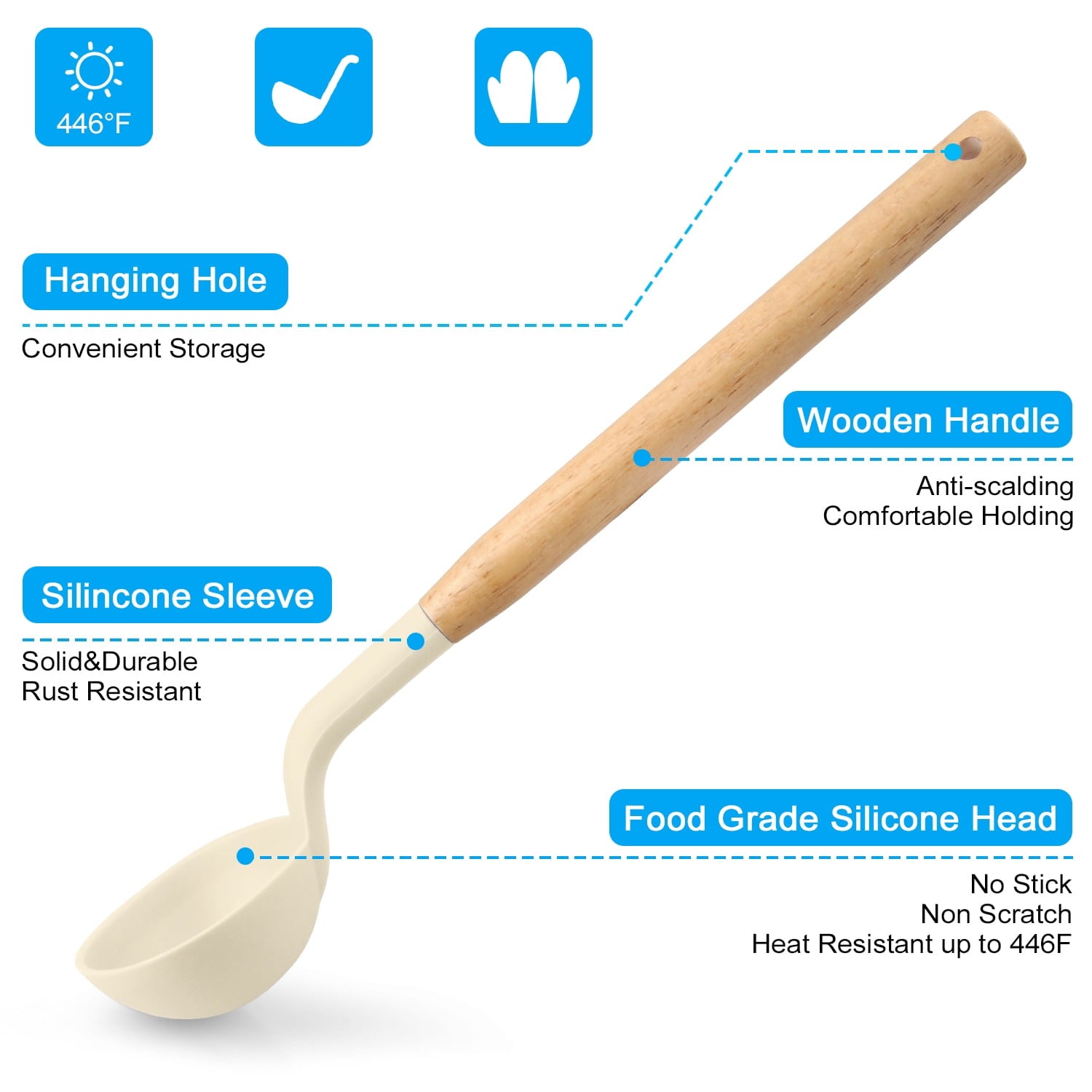 Silicone Cooking Utensils Sets with Utensils Holder 12-Piece Wooden Handle Kitchen Utensil Set 600F Heat Resistant No... - Image 4