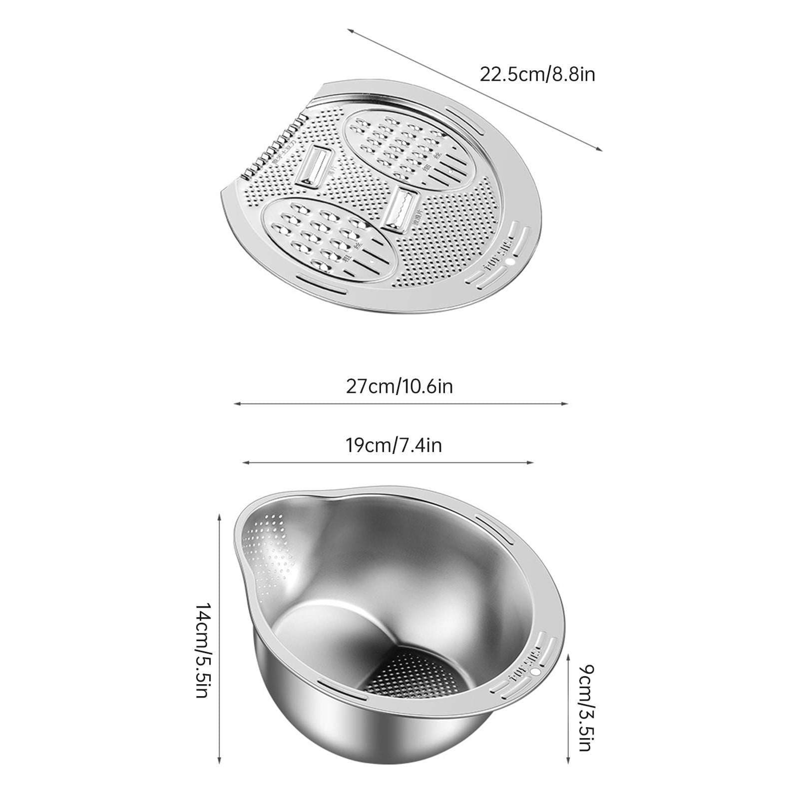 Stainless Steel Salad Chopper & Colander Set, Multi-Blade Mandoline Slicer Grater with Drain Basket & Mixing Bowl, Al... - Image 3