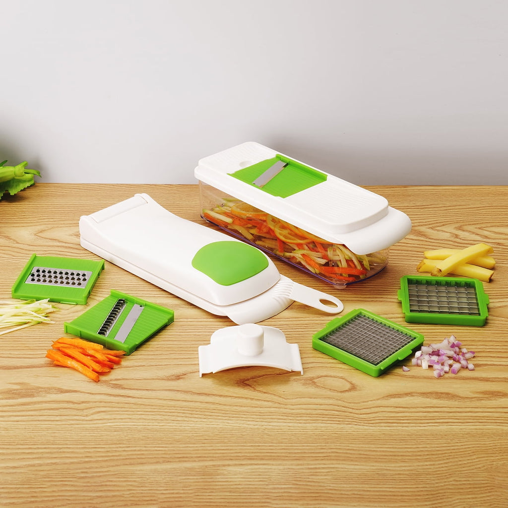 11 Pieces Multi-Function Nice Dicer and Mandoline, Stainless Steel, Green Glaze, 820g - Image 5