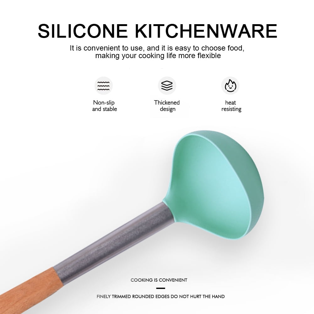 Silicone kitchen utensils with stainless steel handle, non-stick cooking spoon, wooden handle, silicone kitchen utensils - Image 3