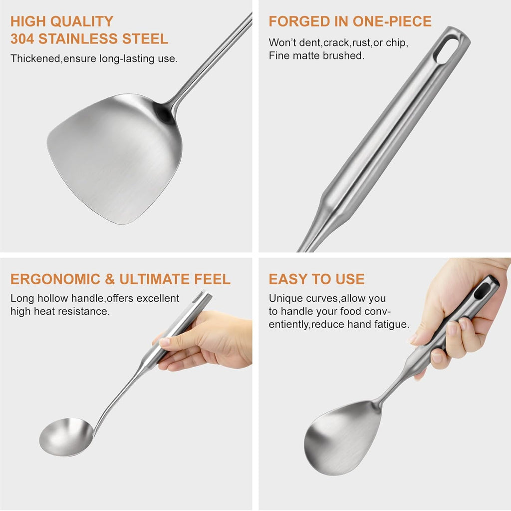 12-Piece Stainless Steel Cooking Utensils Set with Ergonomic Handles, Dishwasher Safe Metal Kitchen Tools for Home an... - Image 6