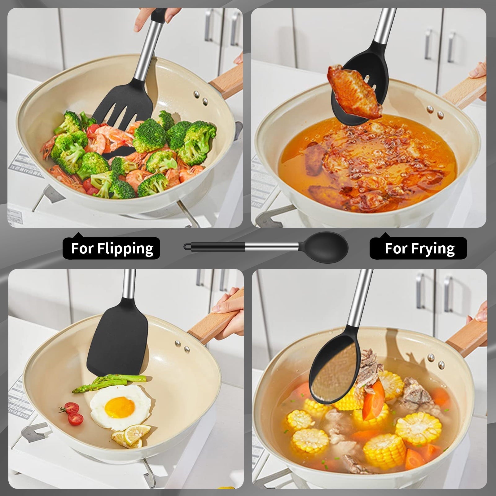 GYDEK Silicone Cooking Spatulas and Spoons, 4 Pack Heat Resistant Silicone Cooking Utensils Set, Non-stick Large Kitchen Silicone Spatula an - Image 3