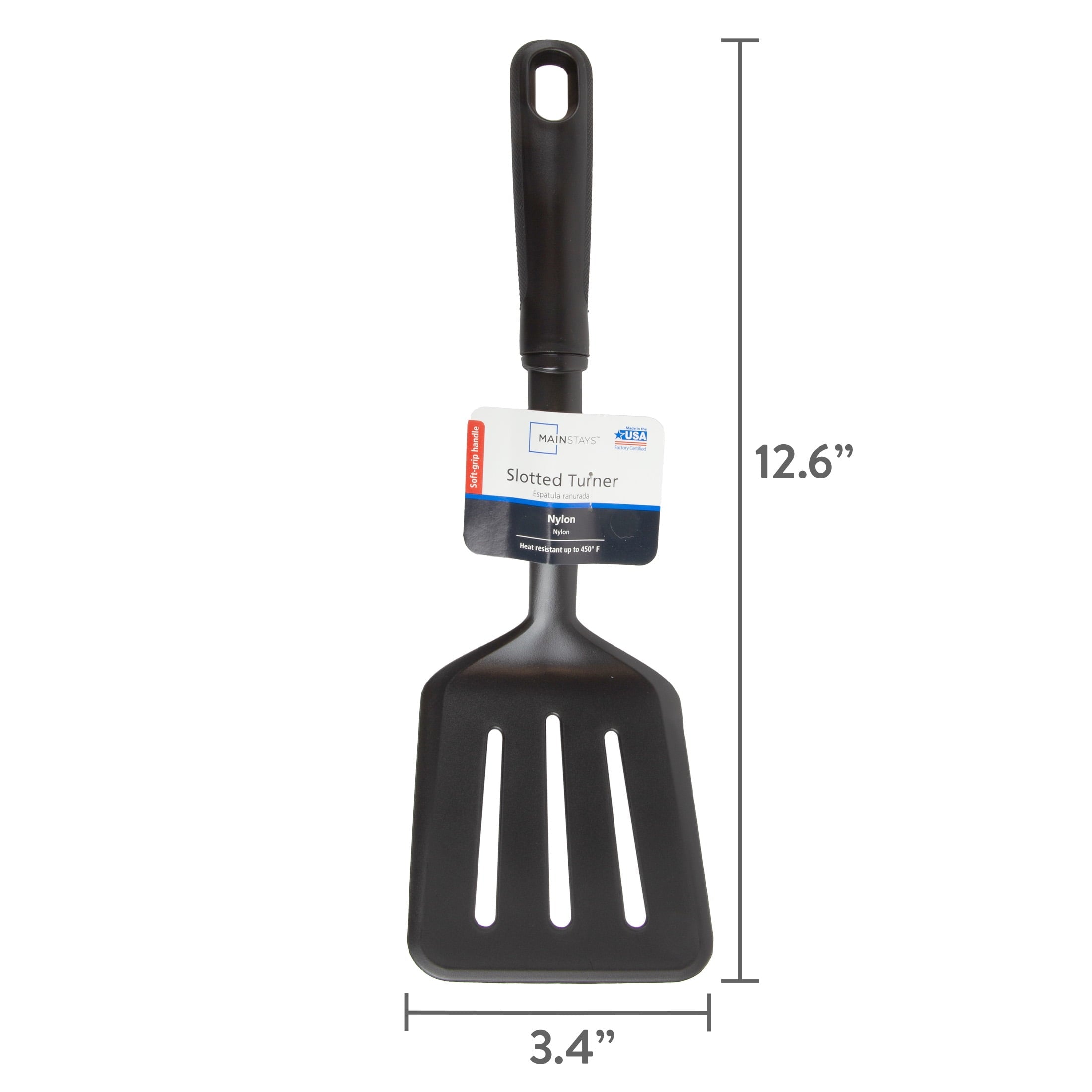 (8 pack) Mainstays Nylon Slotted Kitchen Turner with Soft Grip Handle, Black - Image 3
