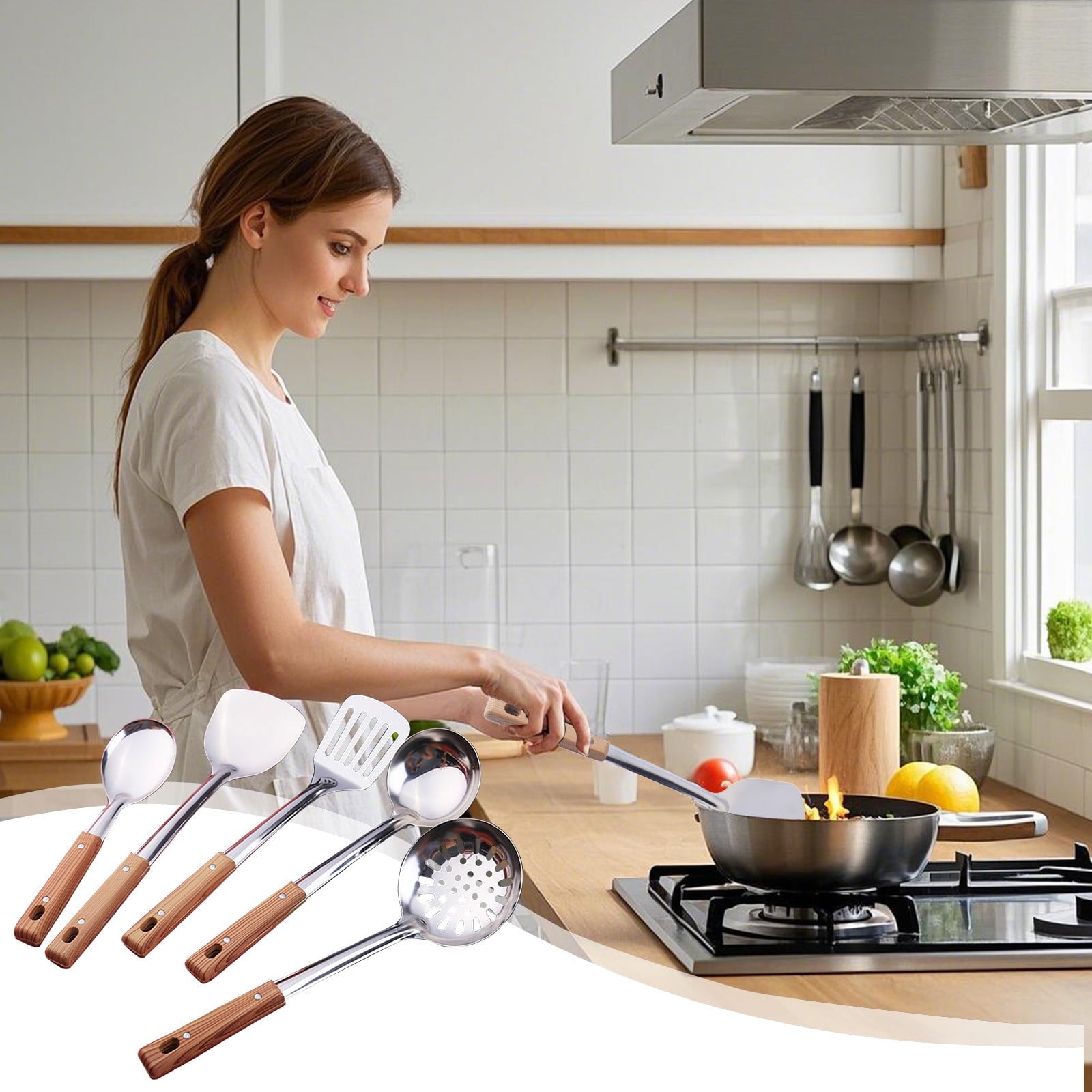 Cinvoph Kitchen Utensil Set 5 Piece Heavy Duty Stainless Steel Cooking Tools Heat Resistant Durable Kitchen Gadgets 3"x14" - Image 6