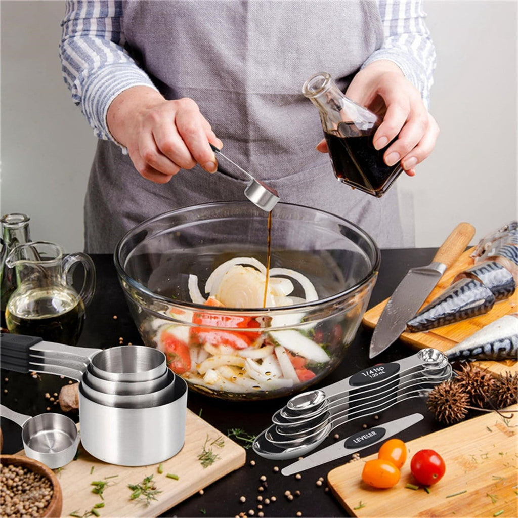 Magnetic Silicone Handle Stainless Steel Measuring Cups Set | 5-Piece Stackable Kitchen Baking Tools with Scales | 1,... - Image 4
