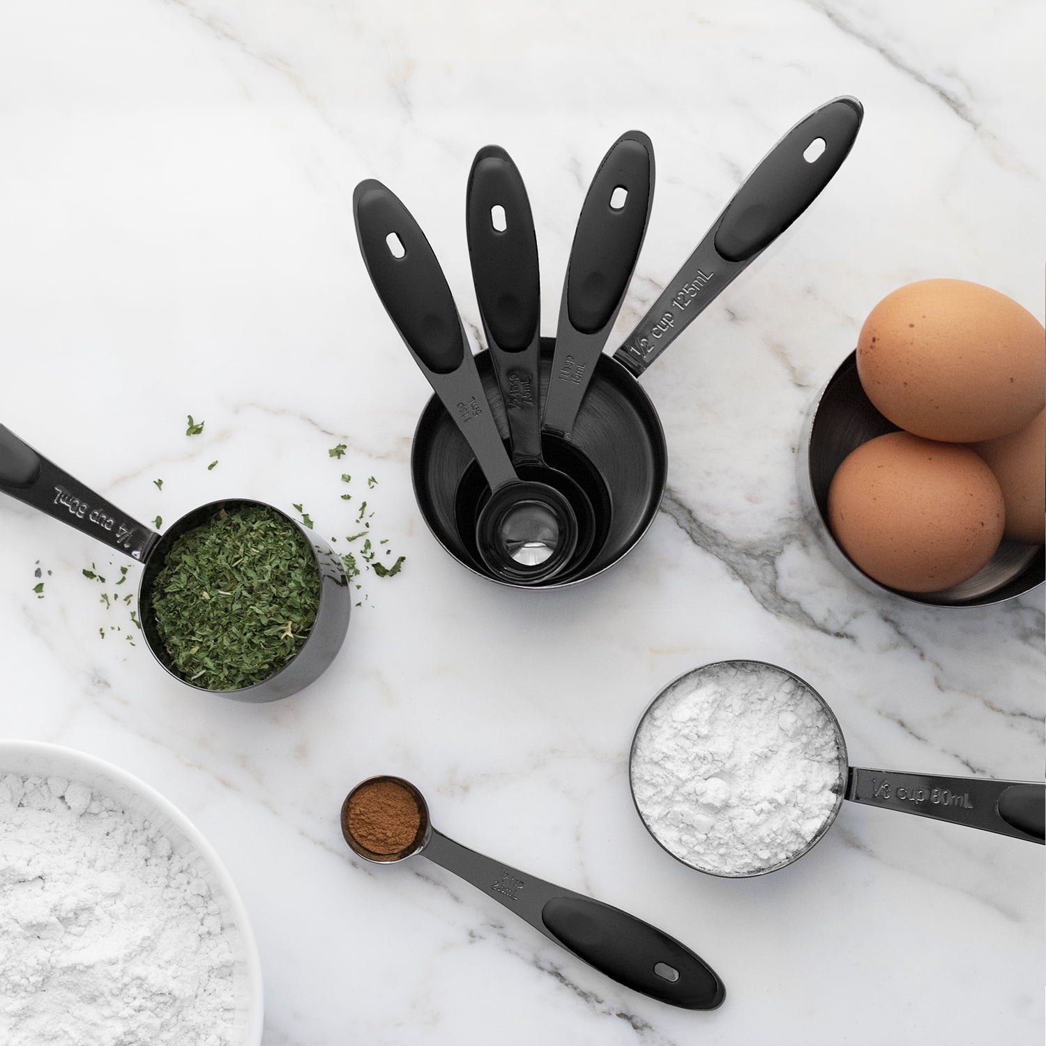 Country Kitchen 8 Piece Measuring Cups and Measuring Spoon Set - Stainless Steel with Soft Touch Handles - Image 2