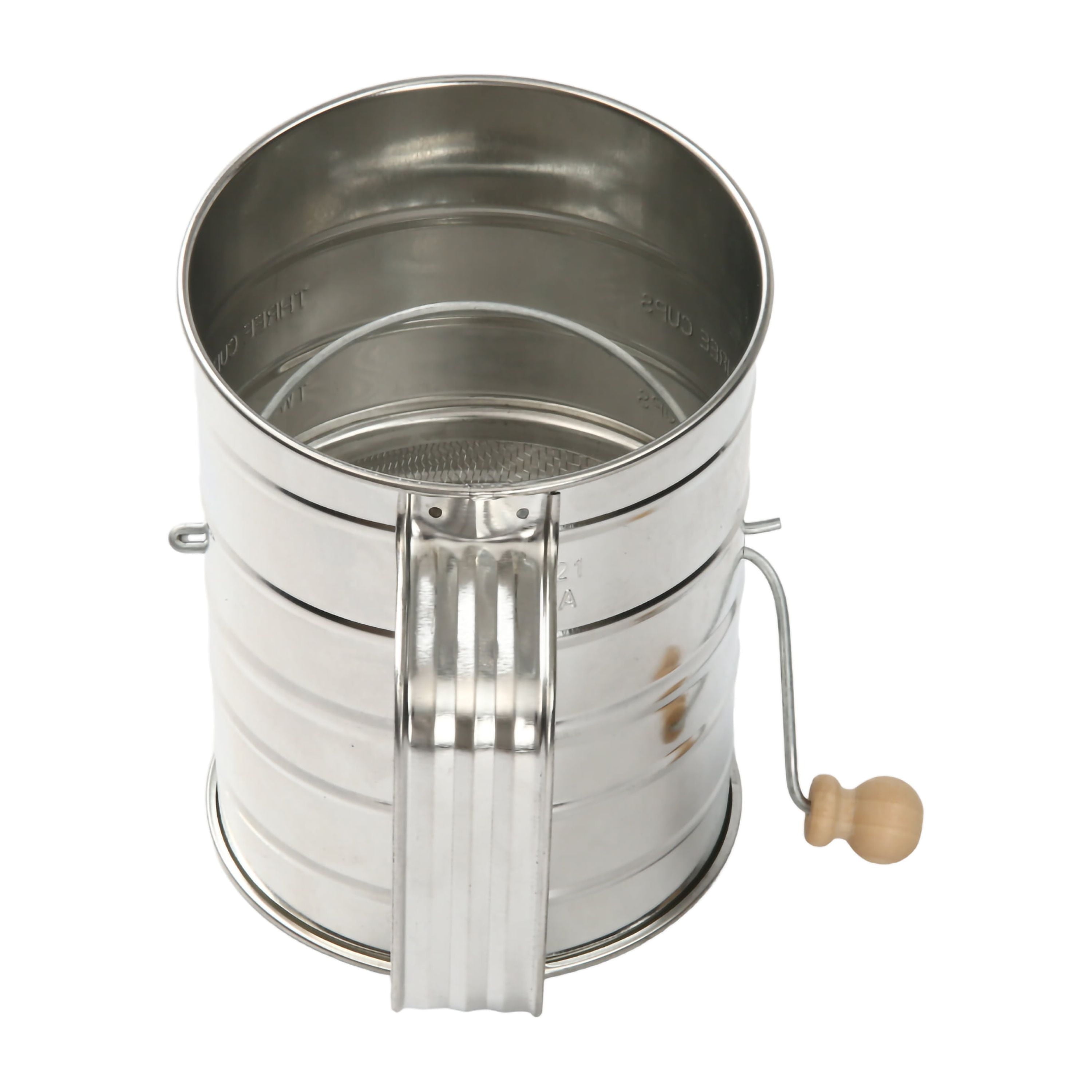 Stainless Steel 3 Cup Flour Hand-Crank Sifter with Beechwood Handle Silver - Image 6
