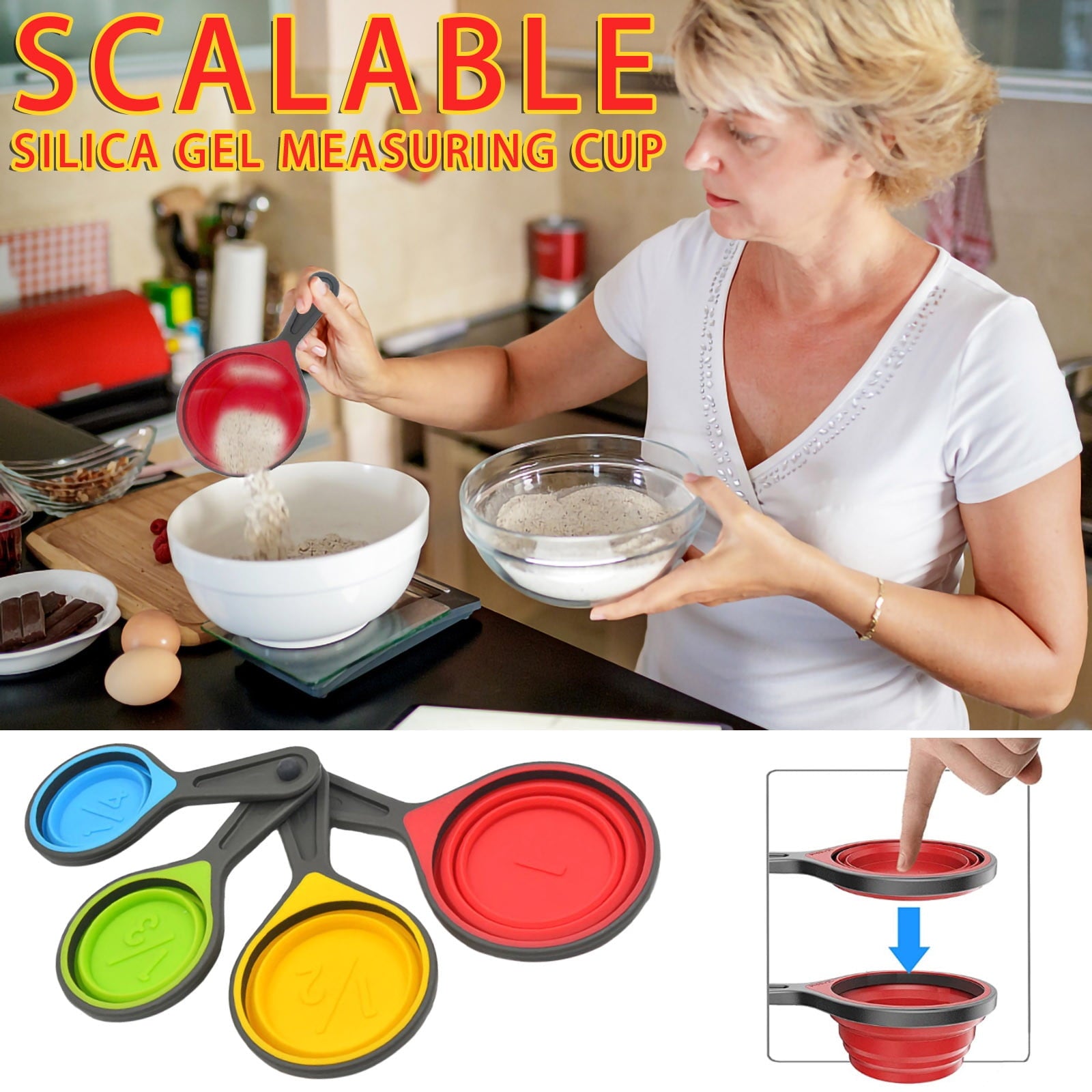 4-Piece Foldable Measuring Spoons Set for Baking & Cooking - Collapsible, BPA-Free, Space-Saving Kitchen Tools with /...