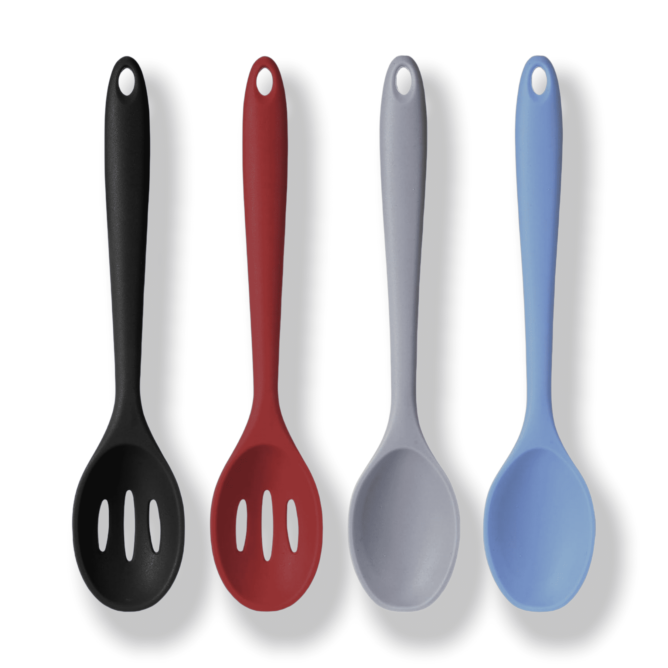 4-Piece Heat-Resistant Silicone Cooking Spoons Utensils Set with Non-Stick Spoons & Slotted Ladle  Dishwasher Safe, Mixed Colors (Black, Red