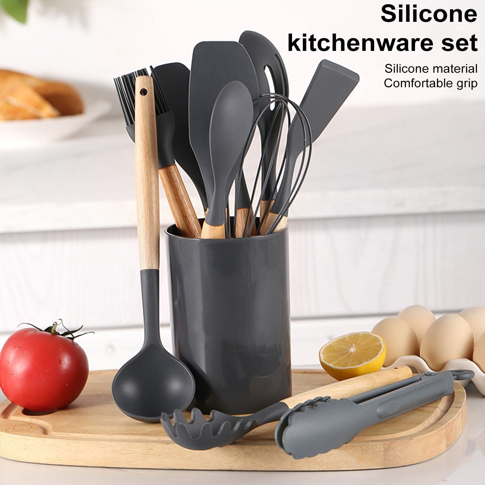 Silicone Kitchen Utensils Set with Wooden Handle Heat-Resistant Cooking Tools Non-Stick Safe Kitchenware Set for Home... - Image 3