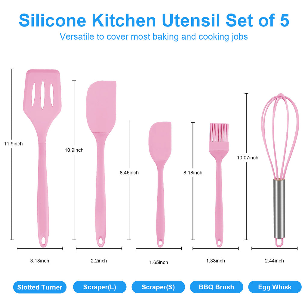 Silicone Cooking Utensils Sets, 5-Piece Kitchen Utensil Set 600F Heat Resistant Non-stick Rubber Cookware Kitchen Sil... - Image 4