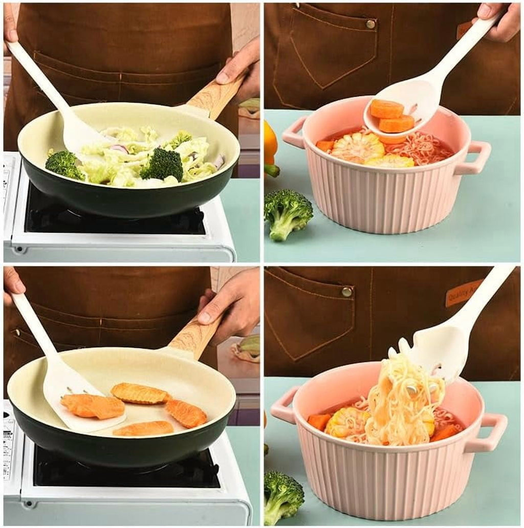 7" Long Silicone Cooking Utensils Set, One-Piece Style Nonstick Slotted Spoons, Spatulas, Ladle and Spoon Set, 446F H... - Image 4