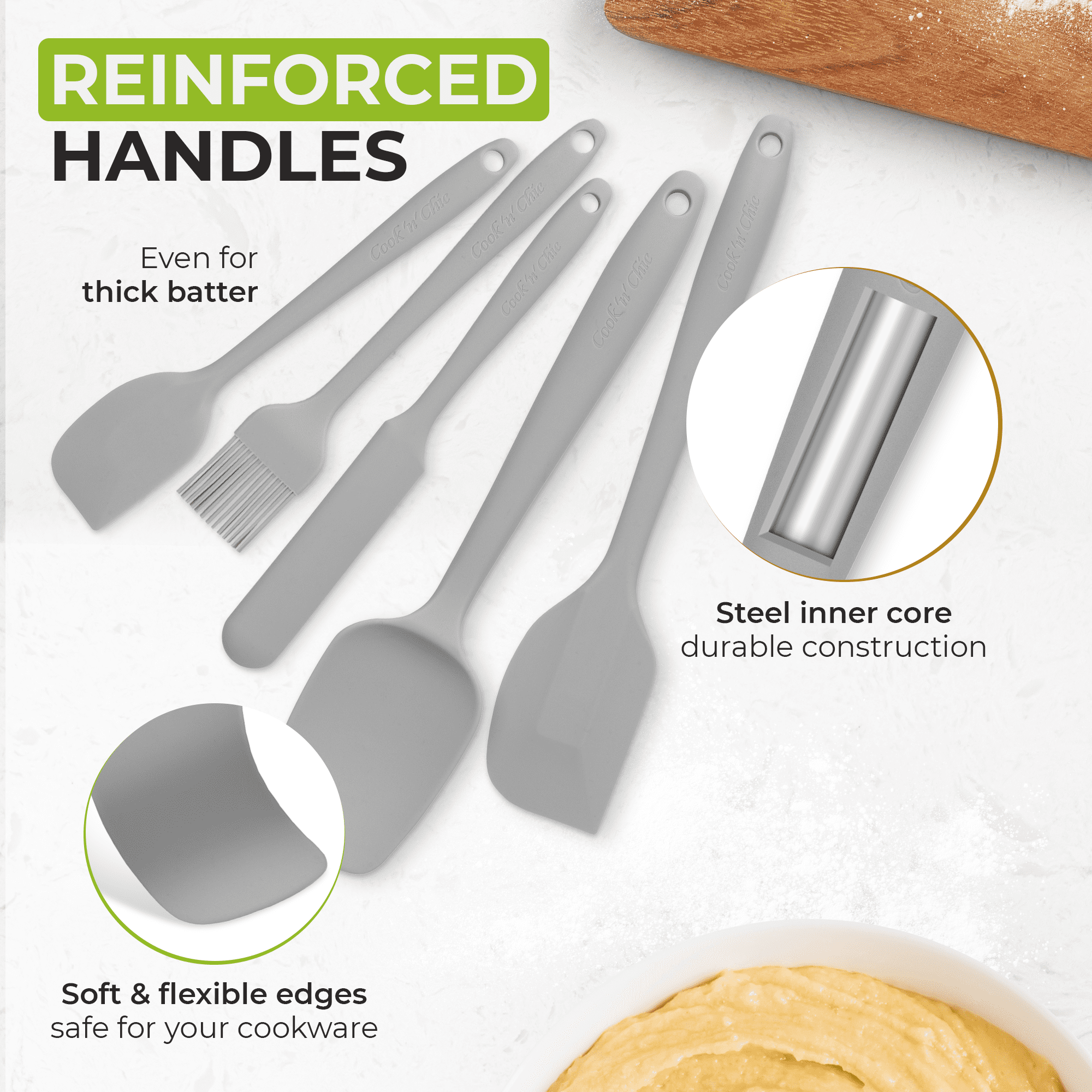 Kitchen Utensils Set | Cooking Set | Platinum Silicone | Durable | Food Safe | Steel Inner Core | Soft Edges | Baking... - Image 2