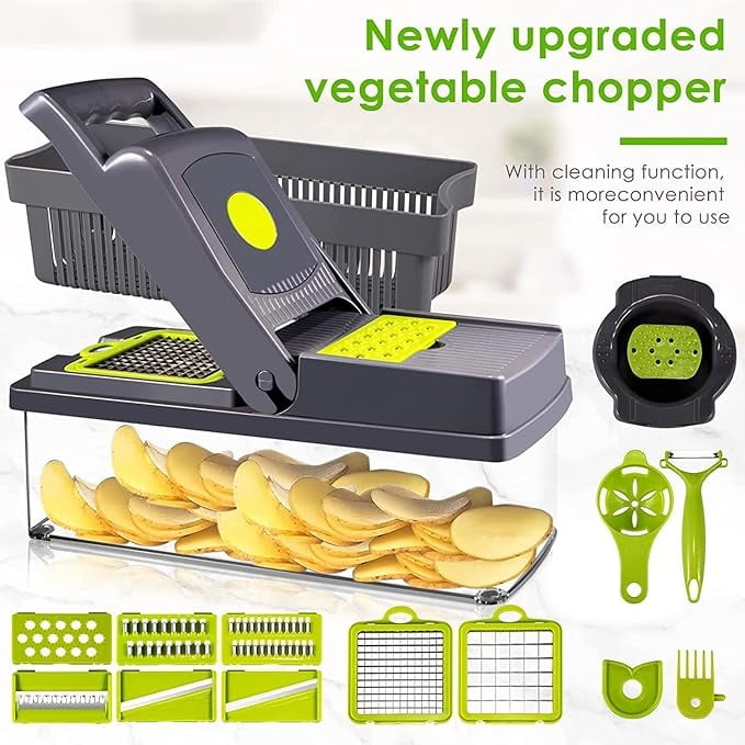 15-in-1 Multipurpose Vegetable Chopper, Cutter, Mandoline Slicer & Dicer with 8 Steel Blades - Fruit Vegetable Chopper with 1.2L Tray, Anti- - Image 3