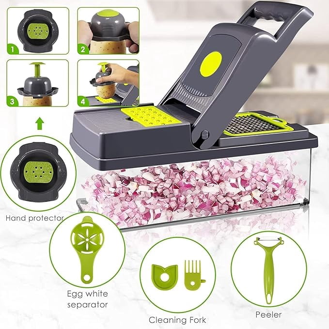 15-in-1 Multipurpose Vegetable Chopper, Cutter, Mandoline Slicer & Dicer with 8 Steel Blades - Fruit Vegetable Chopper with 1.2L Tray, Anti- - Image 6