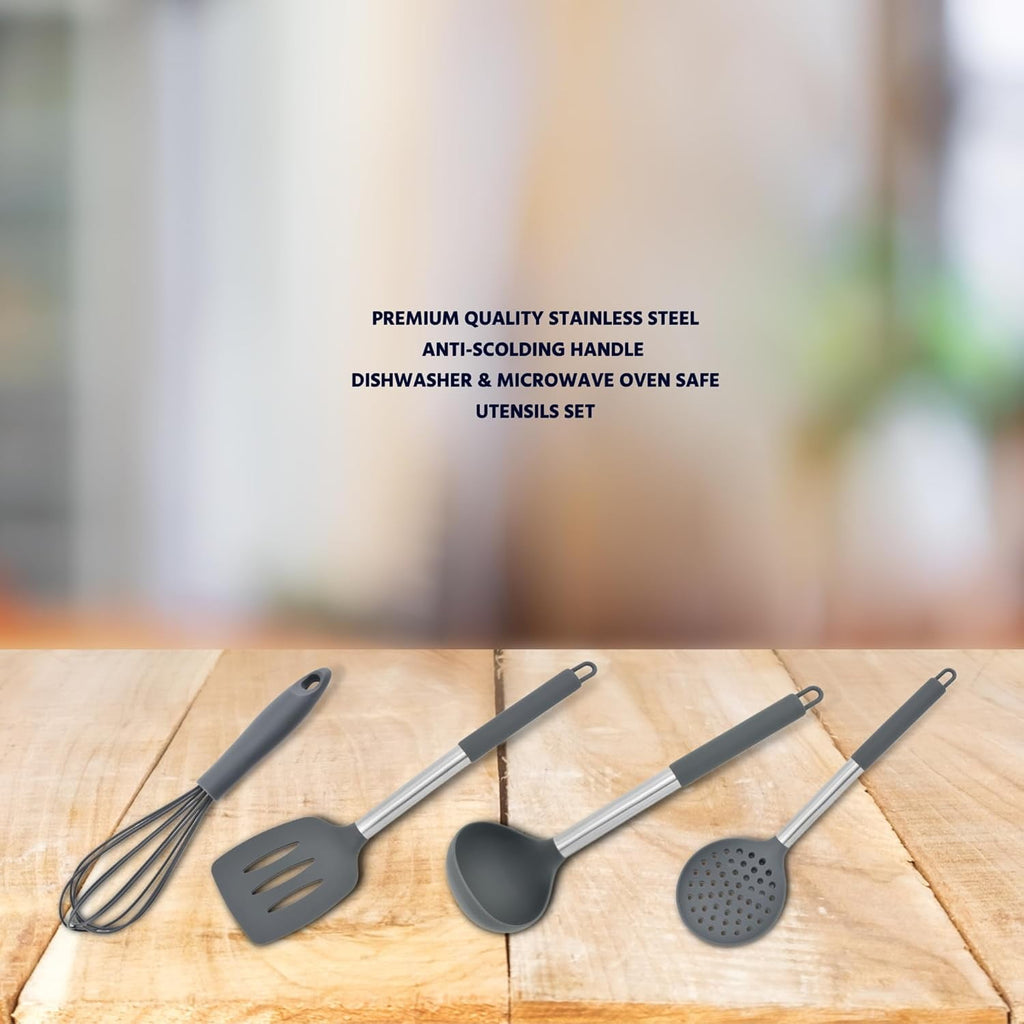 15 Pieces Silicone Kitchen Utensil Set with Holder | Non Slip Stainless Steel Cooking Tool |Spatulas, Spoon, Ladle, Pasta Server, Turner, To - Image 5