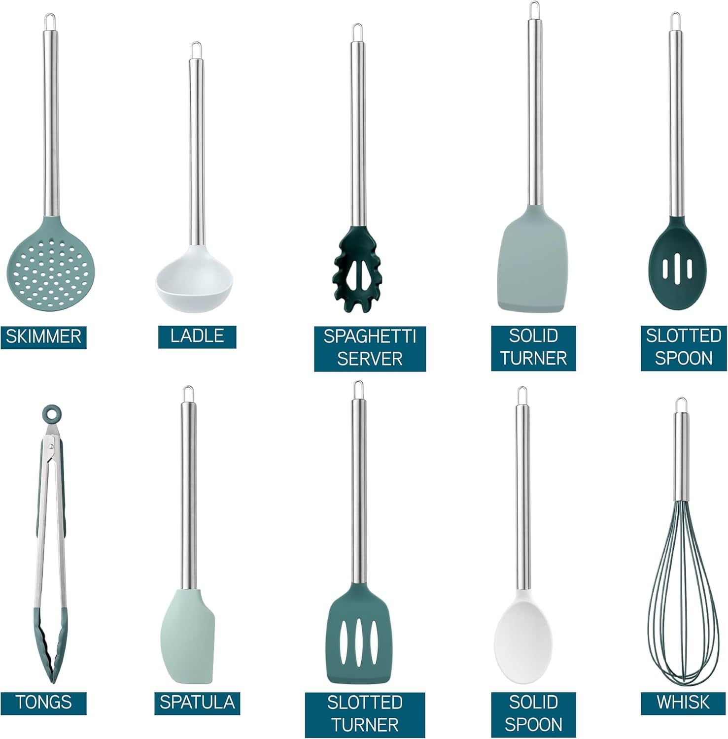 COOK WITH COLOR 10-Pc Cooking Utensils Set Kitchen Gadgets & Essentials, Teal - Image 5