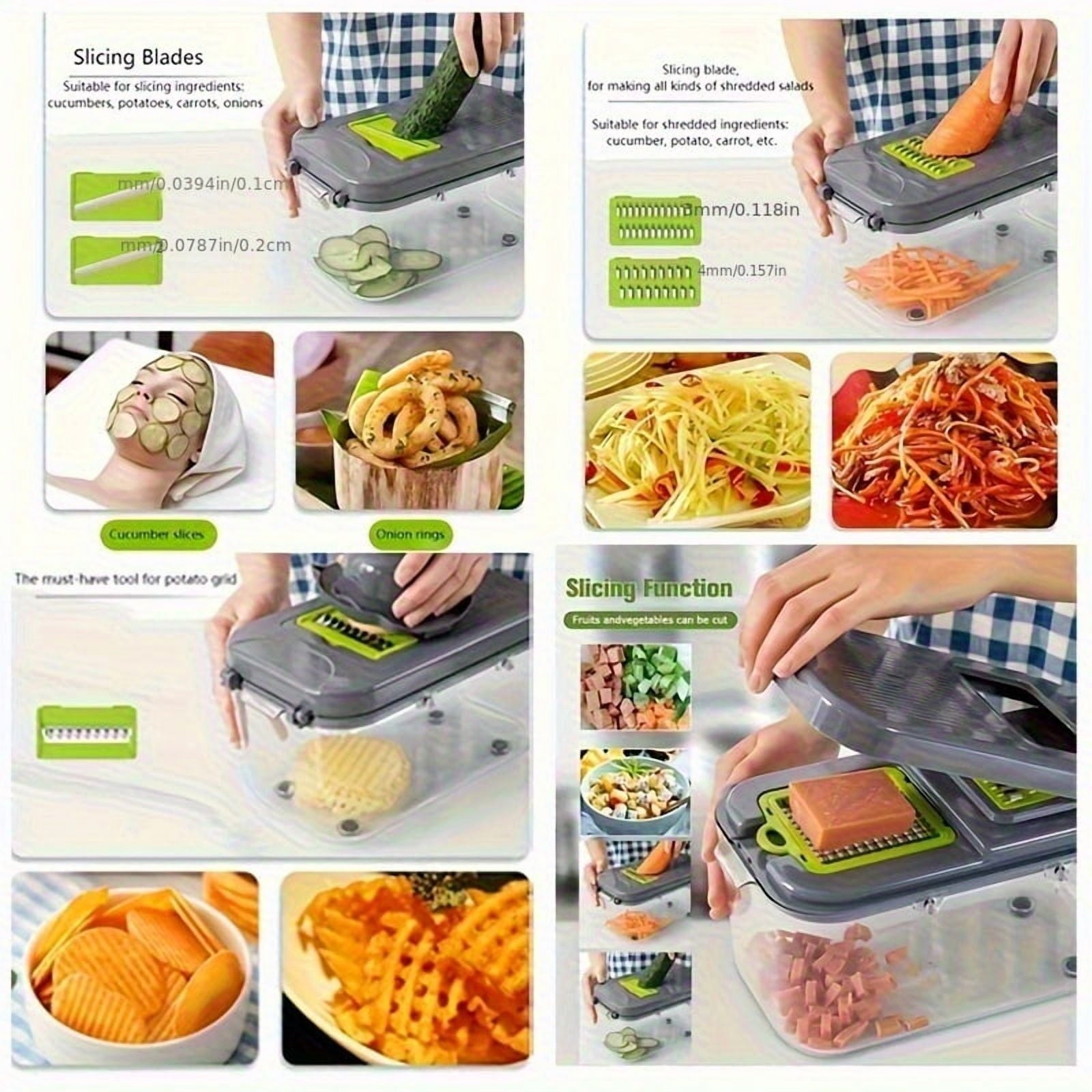 Multifunctional Vegetable Chopper Dicer Slicer Shredder Grater Peeler, Multi-Blade Kitchen Cutter for Onion Potato Fruit - Image 6