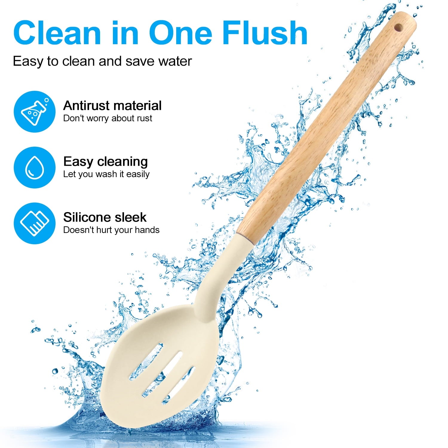 Silicone Cooking Utensils Sets with Utensils Holder 12-Piece Wooden Handle Kitchen Utensil Set 600F Heat Resistant No... - Image 2