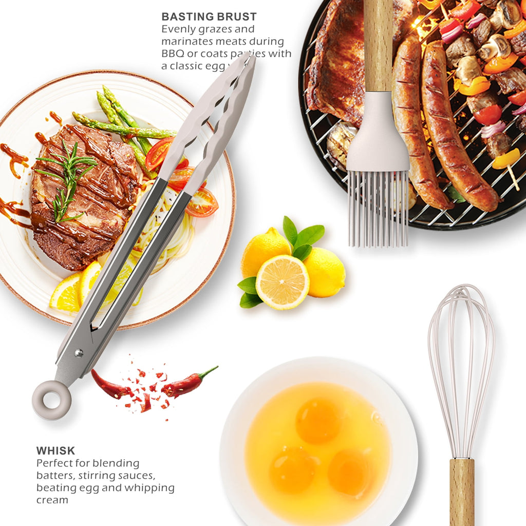 oannao Silicone Cooking Utensils Set - 446°F Heat Resistant Silicone Kitchen Utensils for Cooking,Kitchen Utensil Spatula Set w Wooden Handl - Image 4