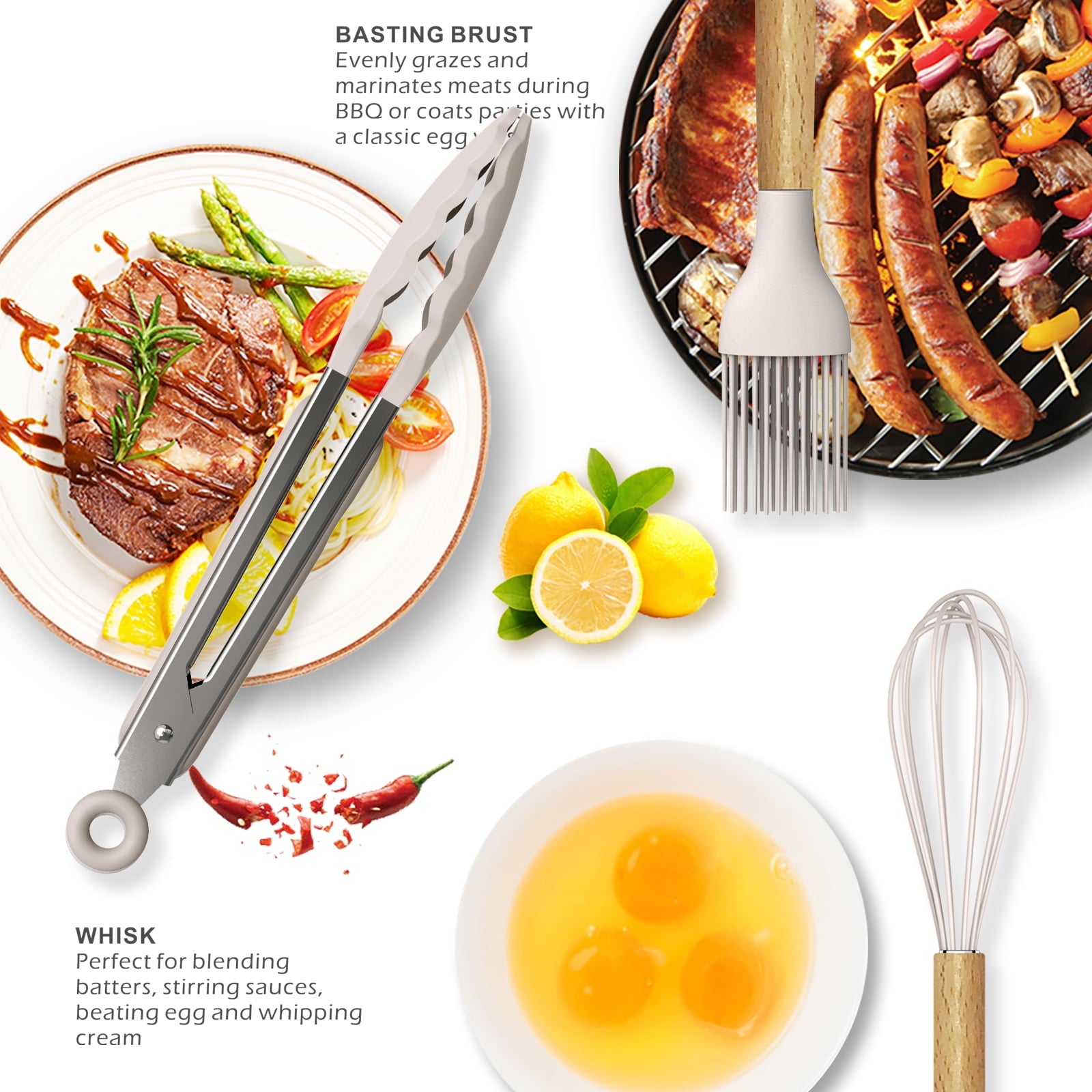oannao Silicone Cooking Utensils Set - 446°F Heat Resistant Silicone Kitchen Utensils for Cooking,Kitchen Utensil Spatula Set w Wooden Handl - Image 4