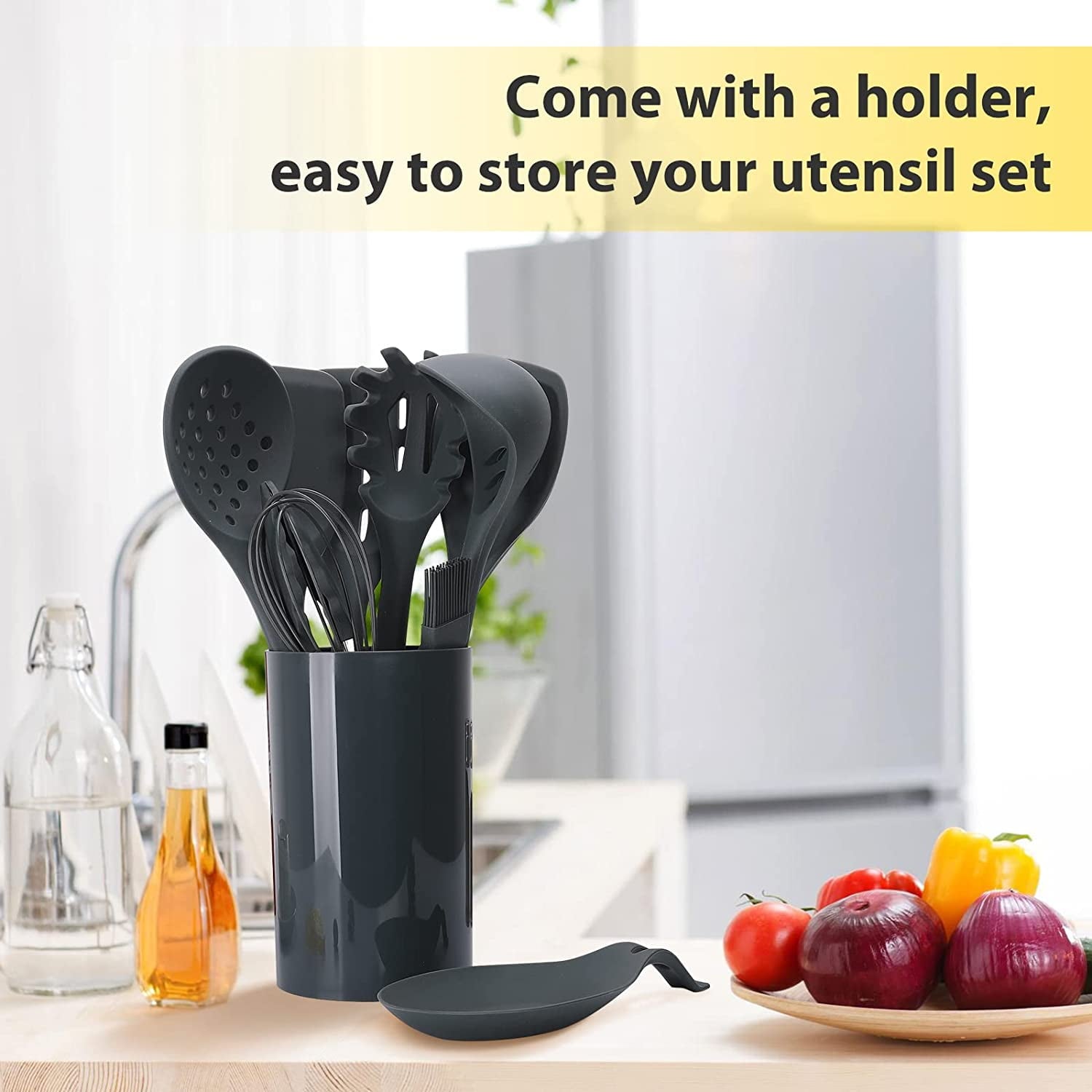 35Pcs Puricon Chef Kitchen Cooking Utensils Set, Non-Stick Silicone Cooking Kitchen Utensils Spatula Set with Holder, Wooden Handle Silicone - Image 3
