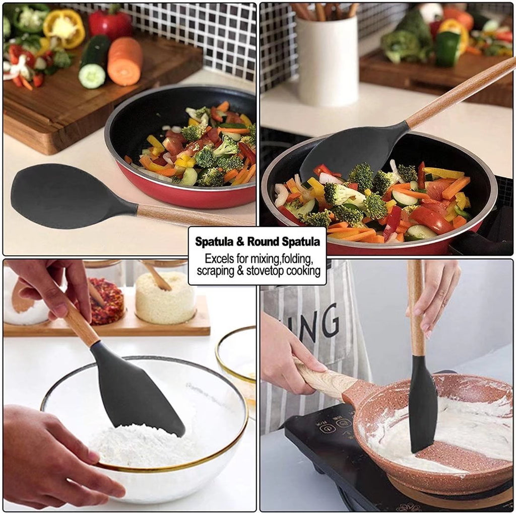 12 Pcs Kitchen Utensils Cooking Spatulas Nonstick Heat Resistant Silicone Kitchen Cookware Set(light grey) - Image 2
