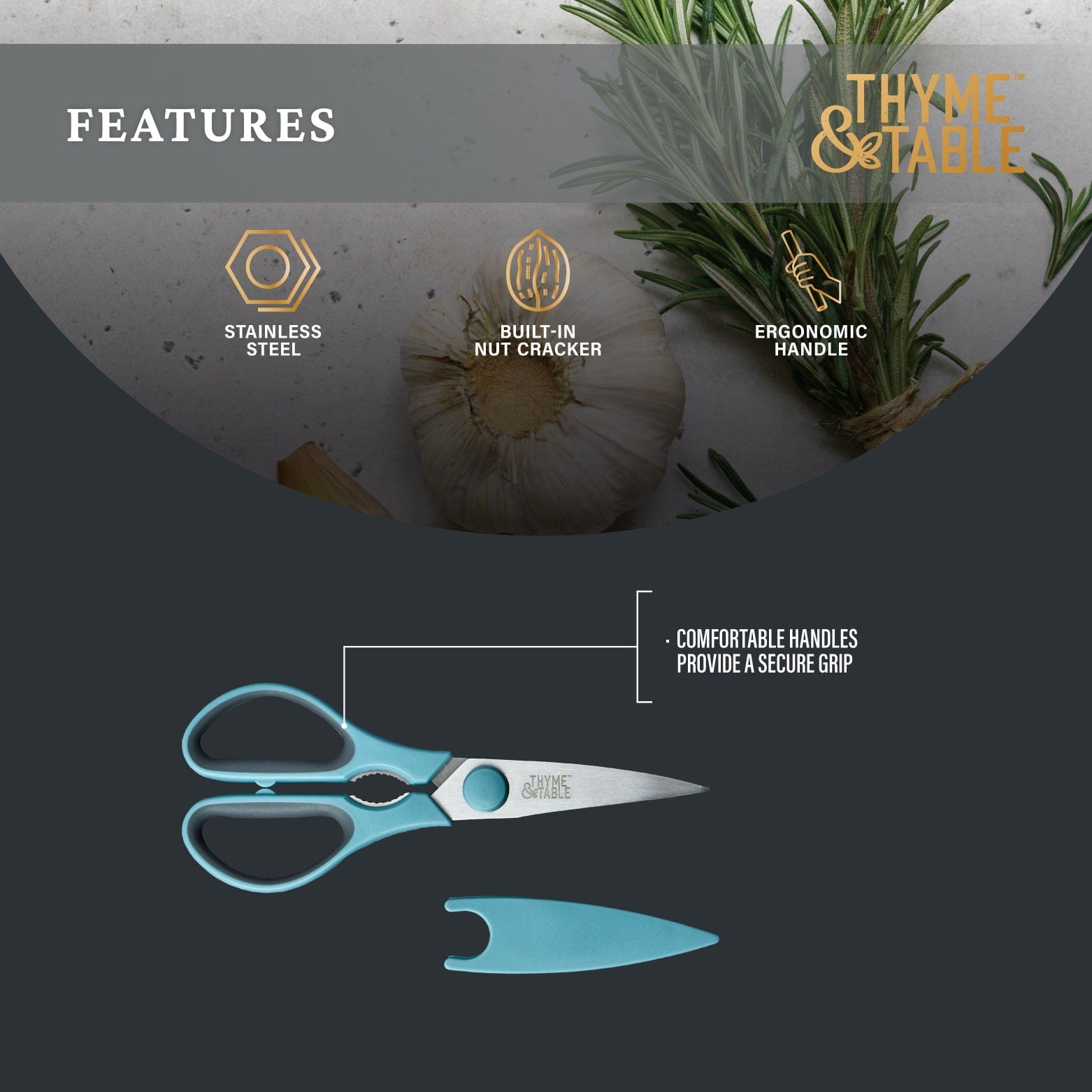 Stainless Steel Kitchen Shears with Sheath, Blue - Image 5