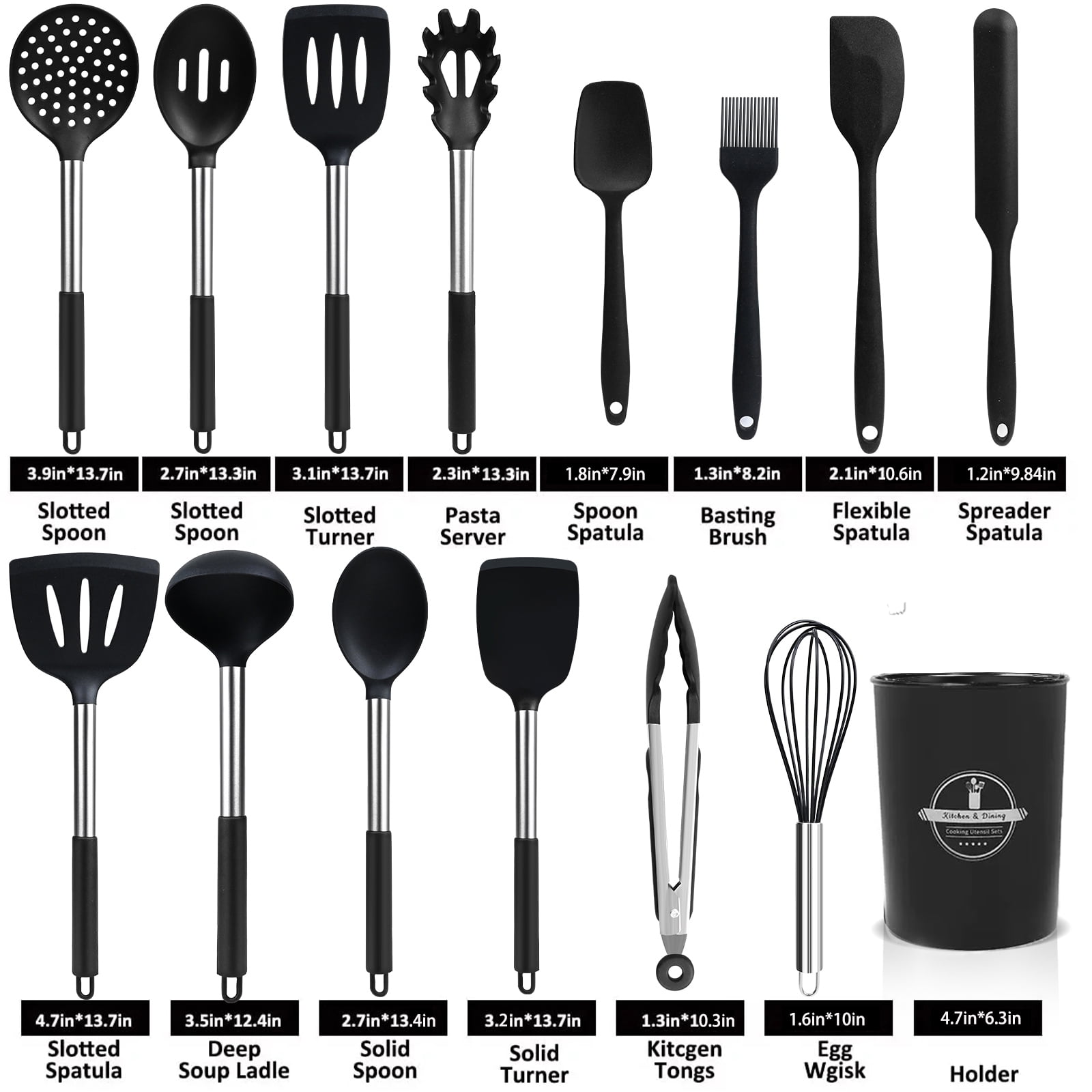 KSENDALO Silicone Cooking Utensils Set, 26 Pcs, Heat Resistant Kitchen  Utensils Set, Black - Image 6
