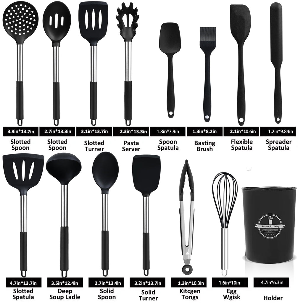 KSENDALO Silicone Cooking Utensils Set, 26 Pcs, Heat Resistant Kitchen  Utensils Set, Black - Image 6