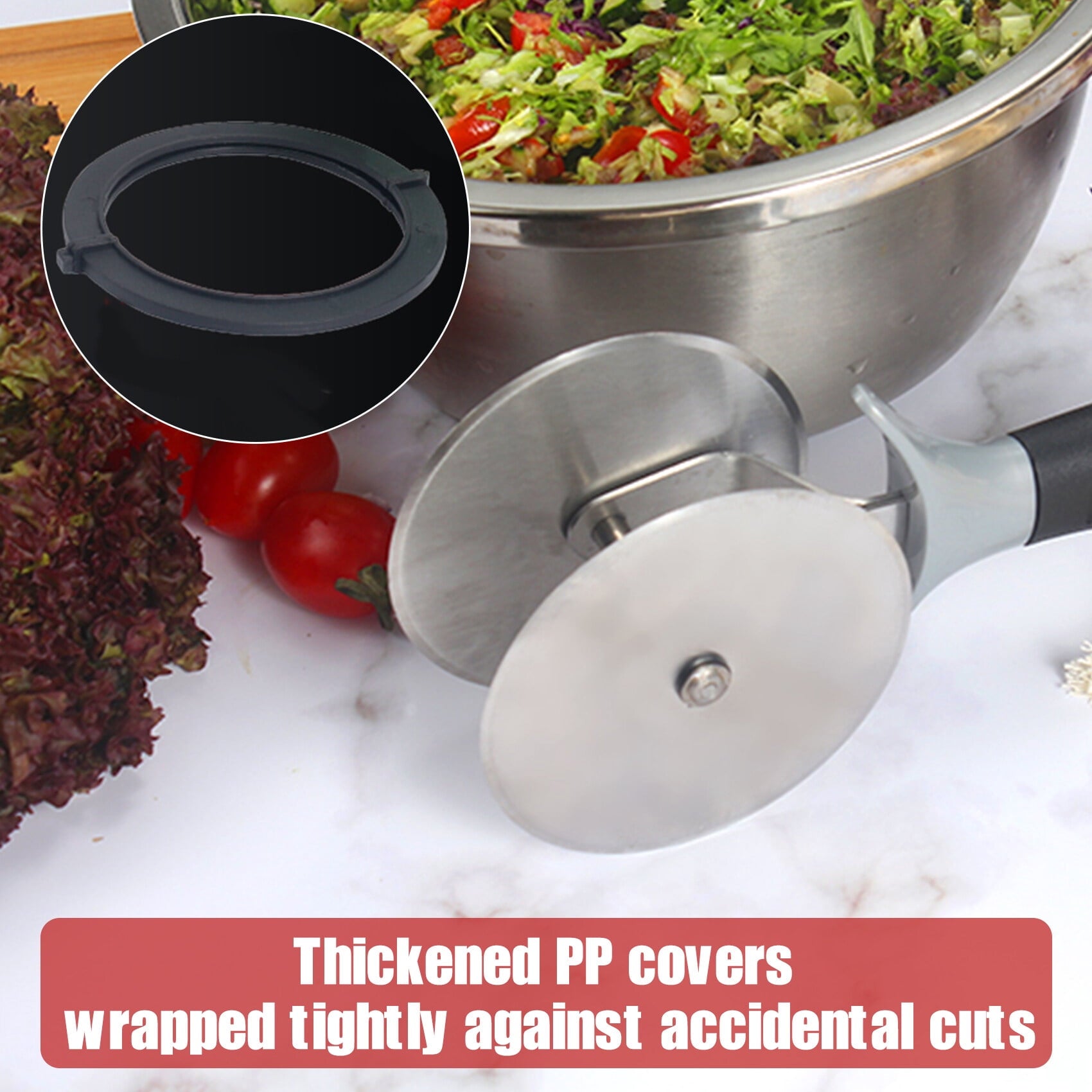 Salad-Chopper with Protective-Covers Dual-Wheels Salad-Cutter Food-grade Stainless Steel Circle Cutter Quick Kitchen Prep - Image 5