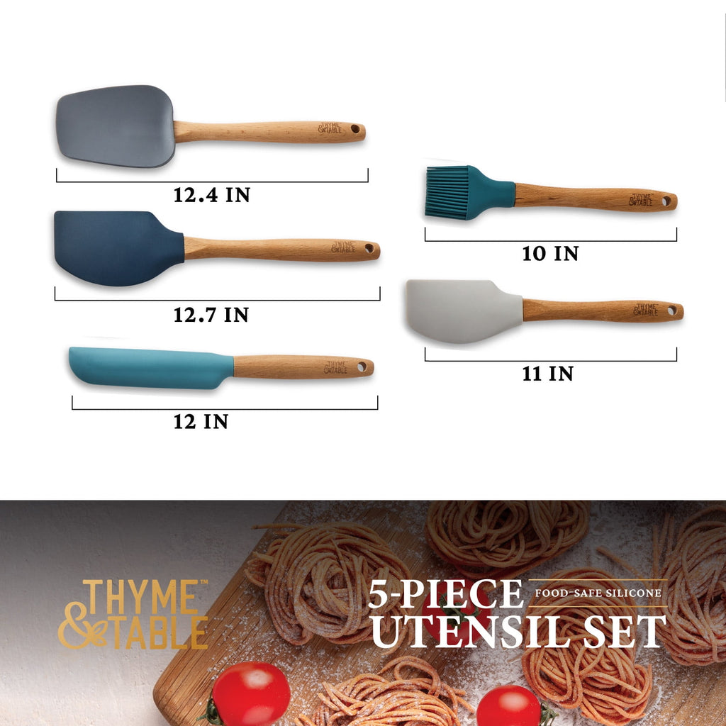 5-Piece Silicone Kitchen Utensil Set with Beechwood Handles - Image 3