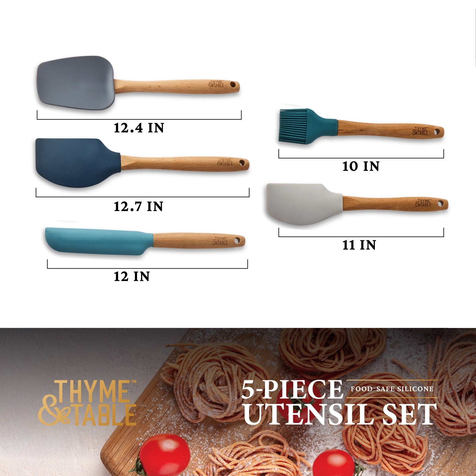 5-Piece Silicone Kitchen Utensil Set with Beechwood Handles - Image 3
