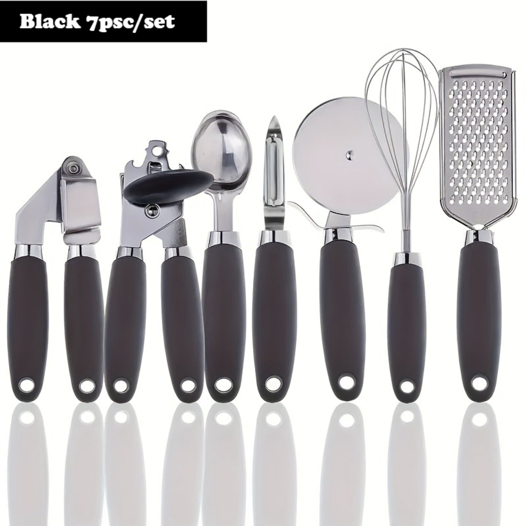 7 Pcs Black Stainless Steel Kitchen Gadget Set,Soft Touch Black Handles,Practical Daily Cookware for Home and New Apa... - Image 4