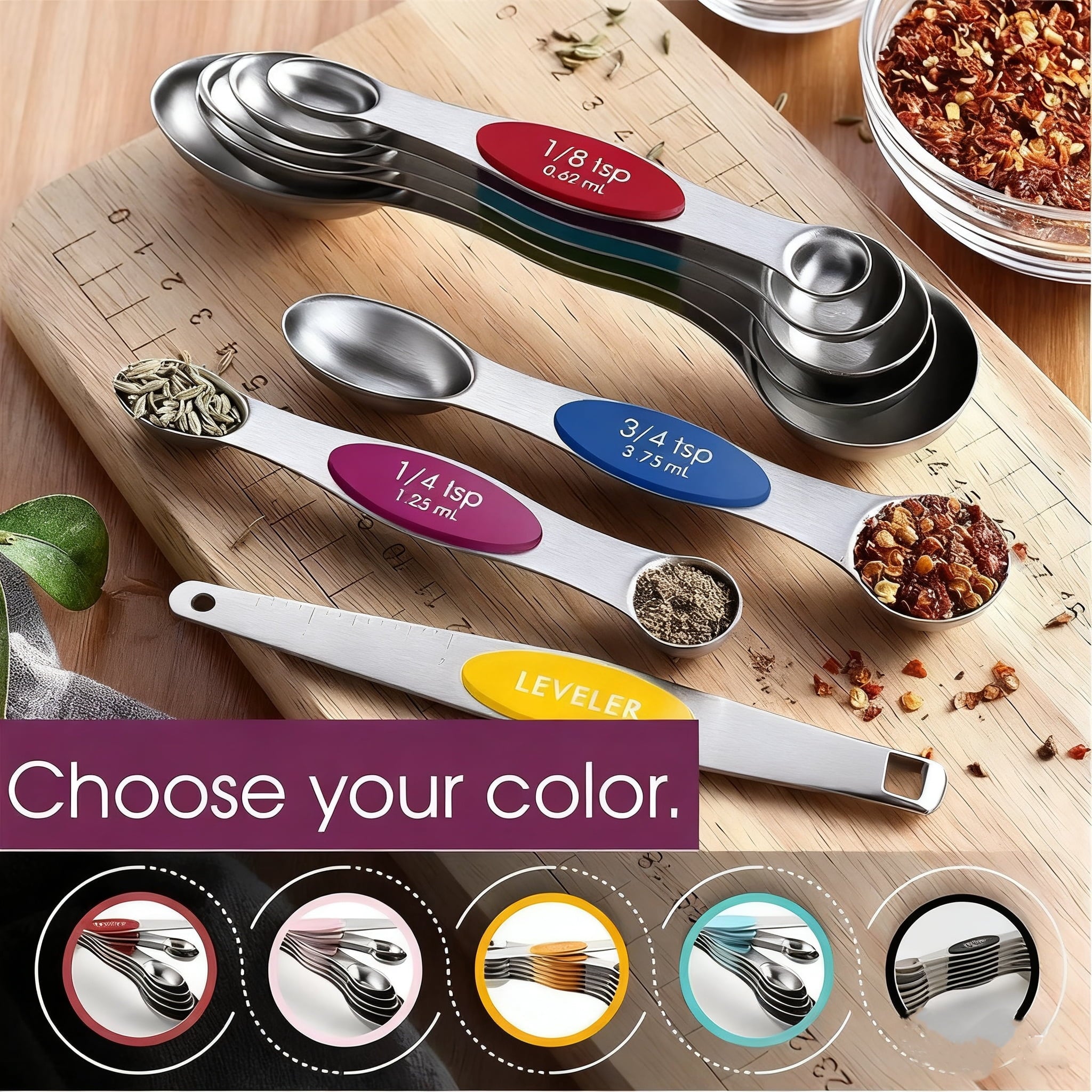 NEWJOEY 17-Piece Magnetic Stainless Steel Measuring Cups and Spoons Set with Silicone Handles, Dishwasher Safe Kitchen Measuring Tools for C - Image 6