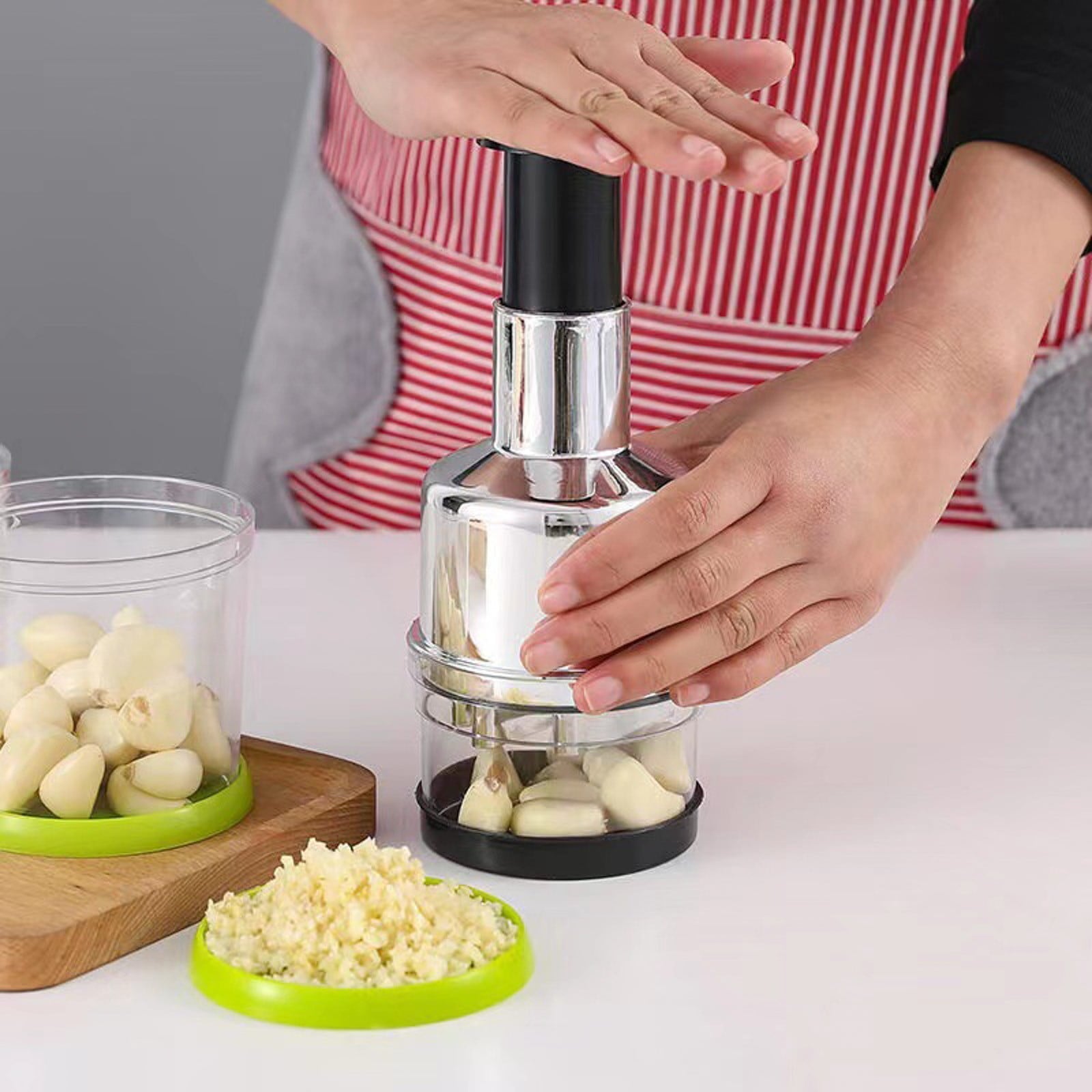 Manual Press Chopper Stainless Steel Garlic Mincer & Onion Slicer Handheld Food Prep Tool for Kitchen, Cooking, RV & ... - Image 5