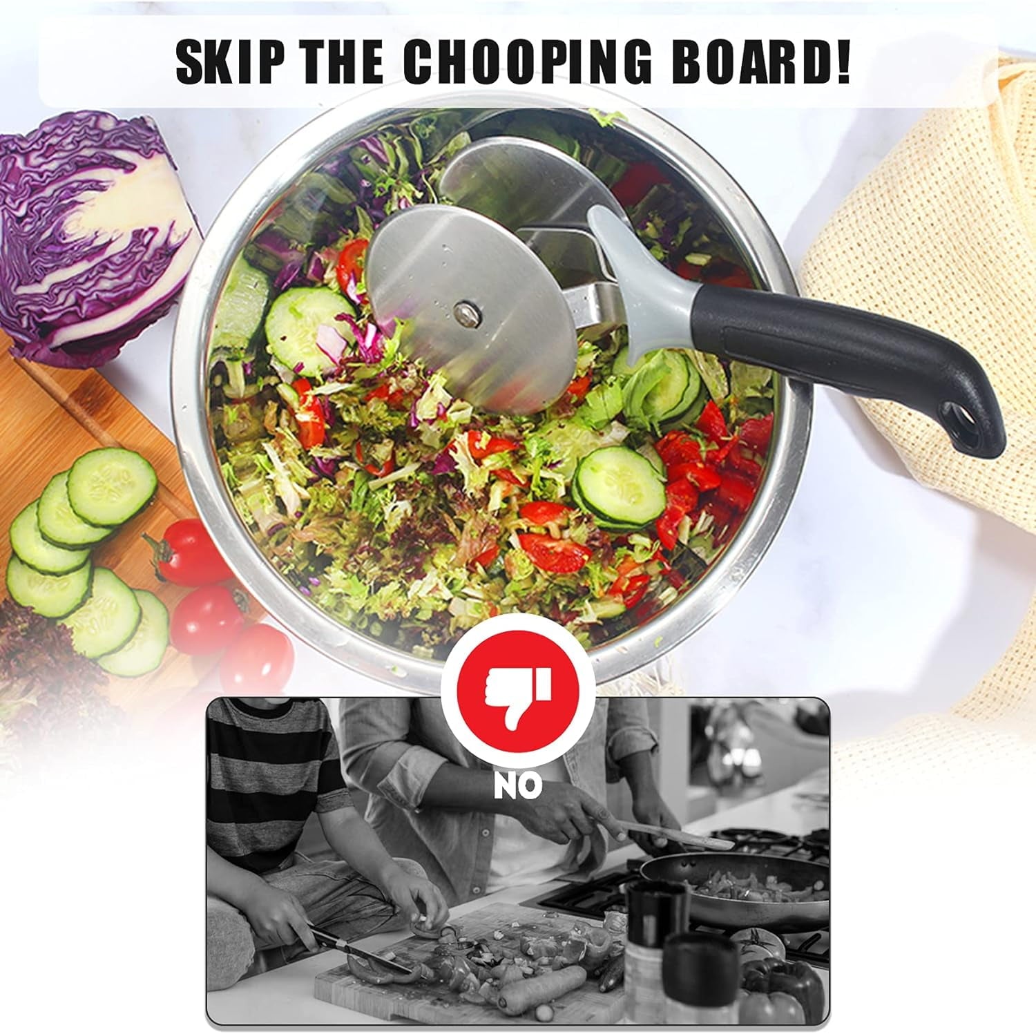 Lettuce with Protective Covers Dual Wheels Stainless Steel Circle Cutter Quick Kitchen Prep - Image 6