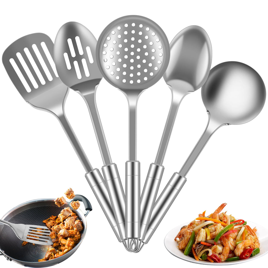 Ihvewuo 10Pcs Kitchen Cooking Utensils Set Stainless Steel Spoons Spatula Set with Ergonomic Handle Heavy-Duty Washable Spoons Utensils with - Image 2