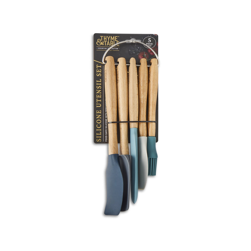 5-Piece Silicone Kitchen Utensil Set with Beechwood Handles - Image 2